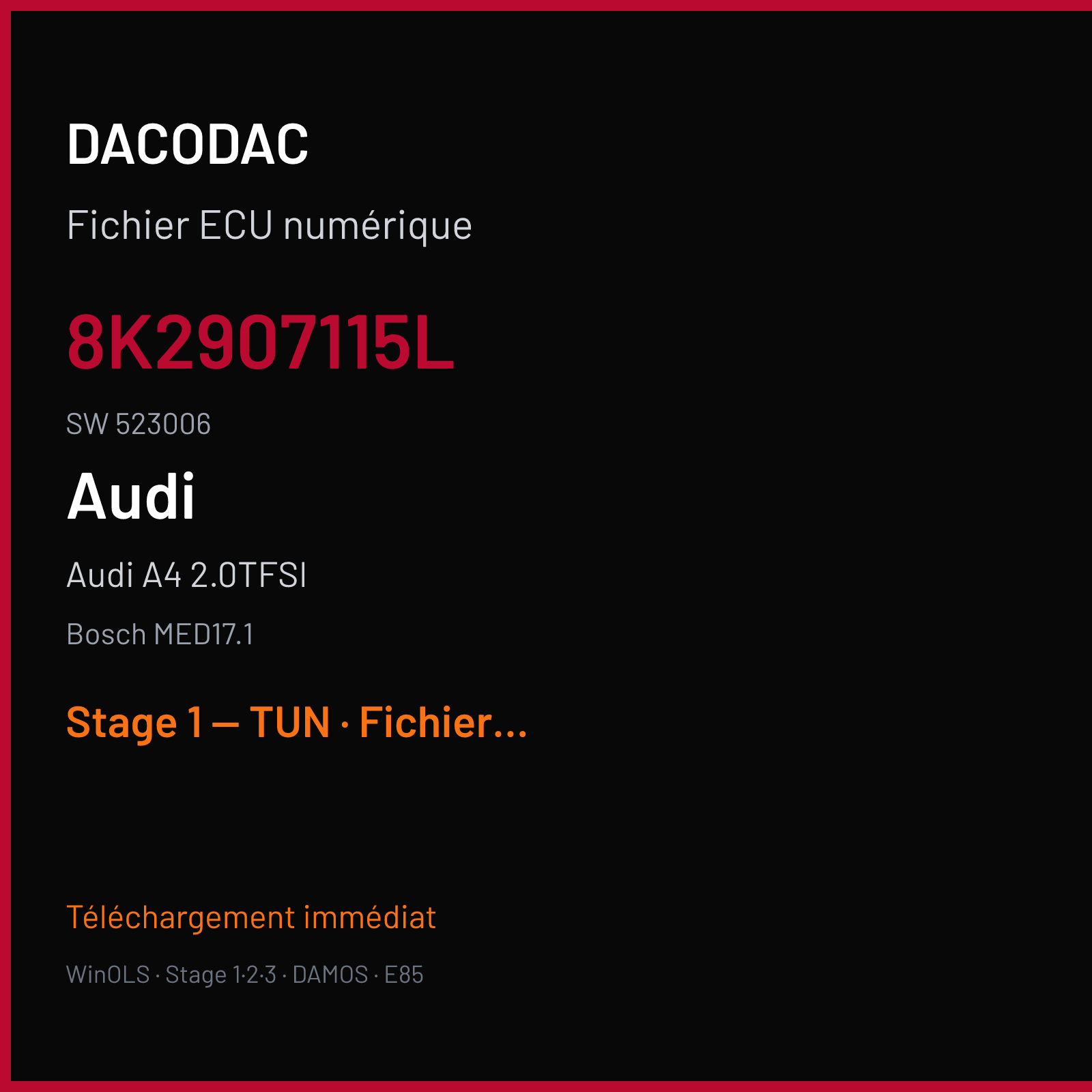 Audi A4 2.0TFSI (2012) — Bosch MED17.1 — 8K2907115L · 523006 — Stage 1 — TUN