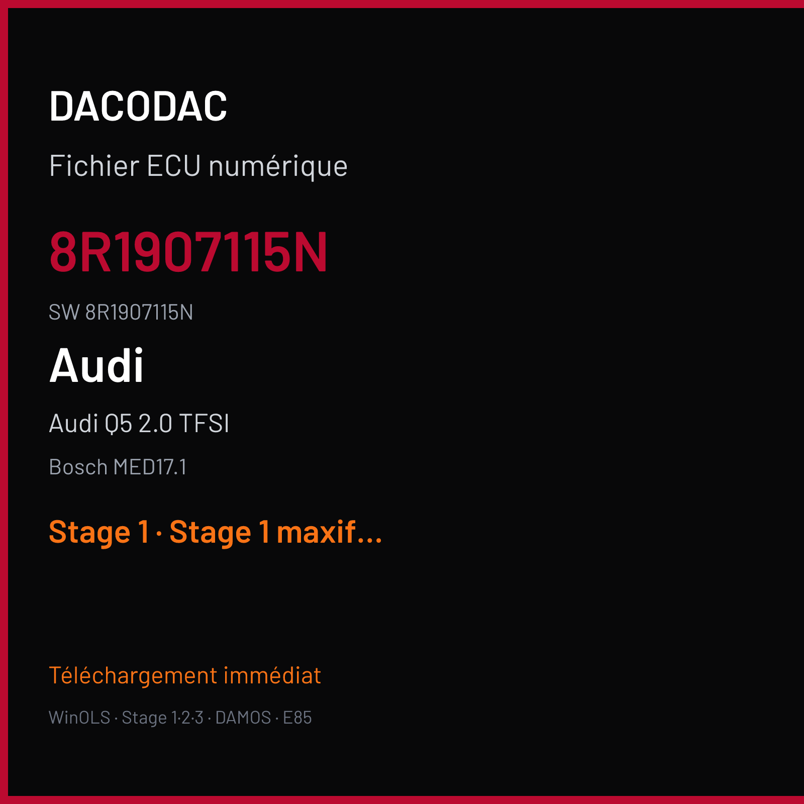 Audi Q5 2.0 TFSI 220 ch — Bosch MED17.1 — 8R1907115N · 8R1907115N · 016629 — Stage 1