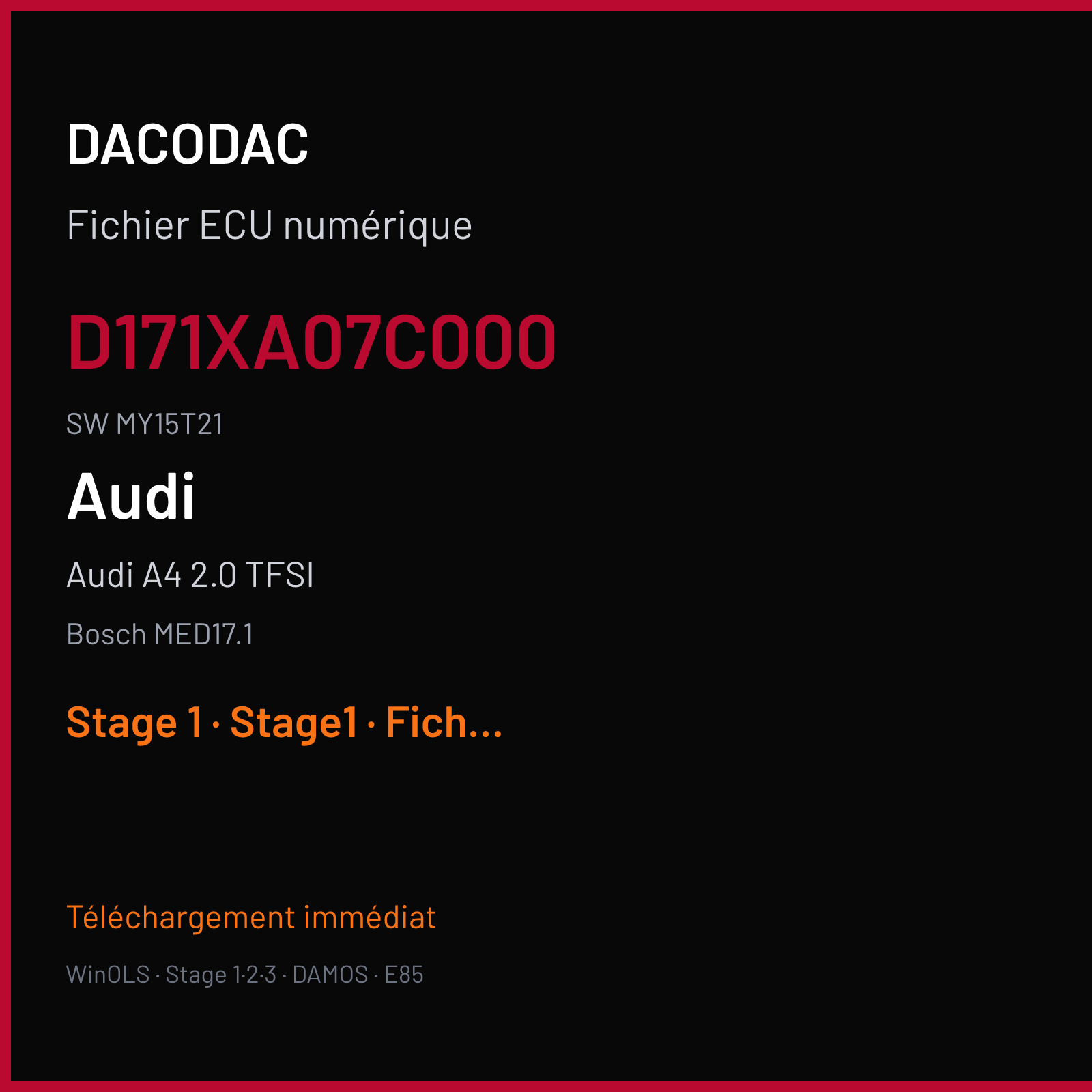 Audi A4 2.0 TFSI (2015) — Bosch MED17.1 — D171XA07C000 · MY15T21 — Stage 1