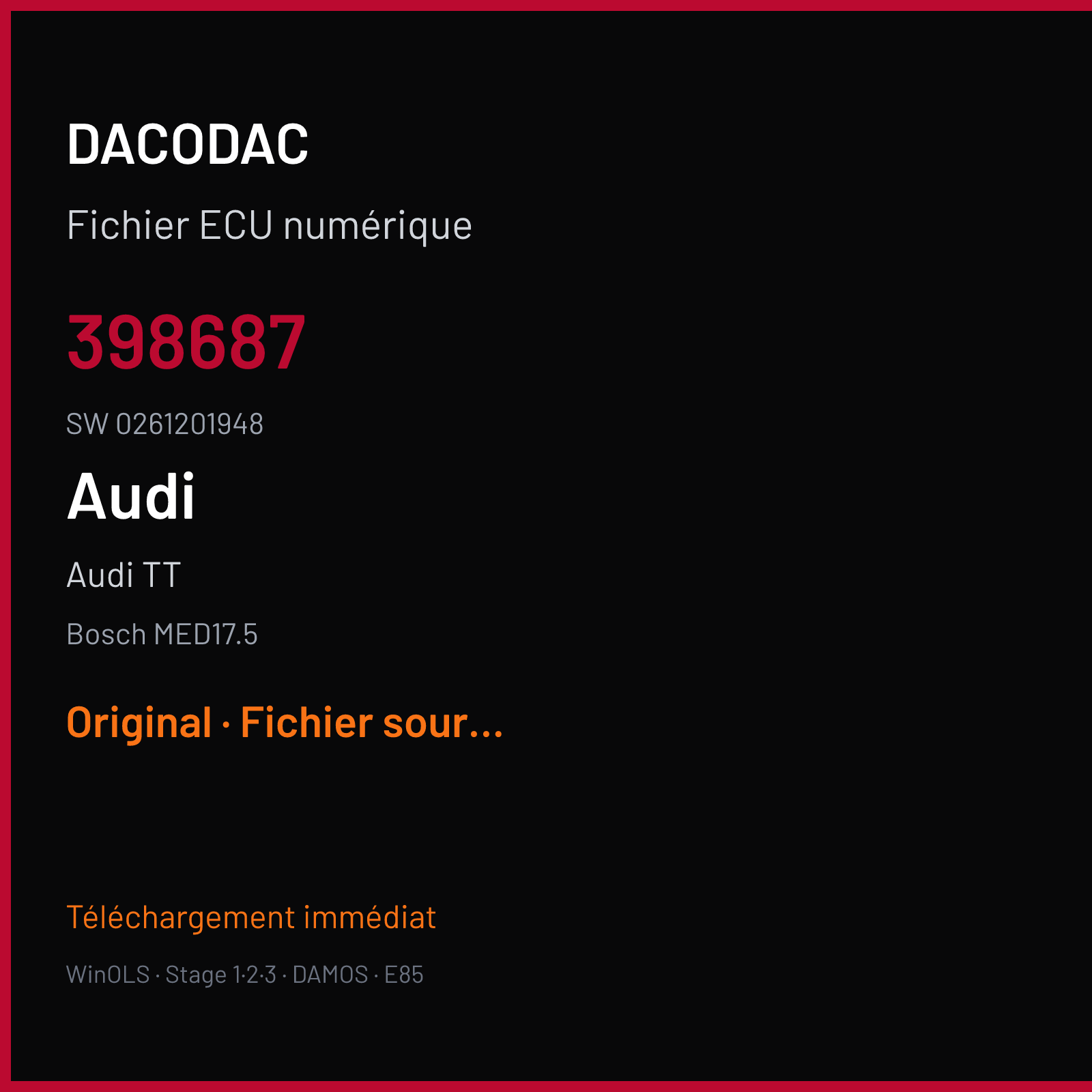Audi TT 158 ch — Bosch MED17.5 — 398687 · 0261201948 — Original