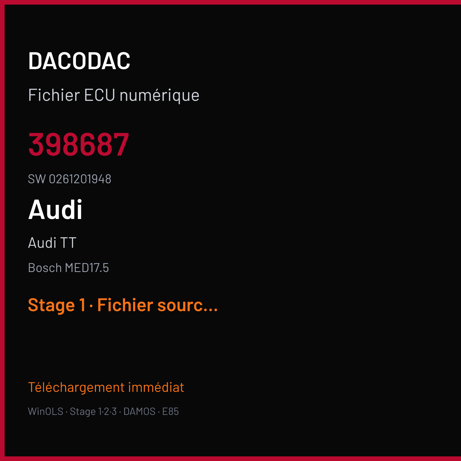 Audi TT 158 ch — Bosch MED17.5 — 398687 · 0261201948 — Stage 1