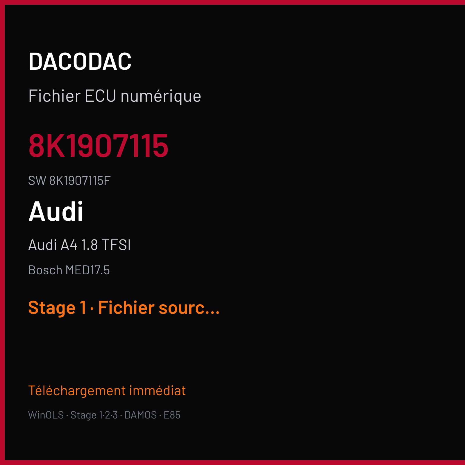 Audi A4 1.8 TFSI 120 ch (2010) — Bosch MED17.5 — 8K1907115 · 8K1907115F · 503669 — Stage 1