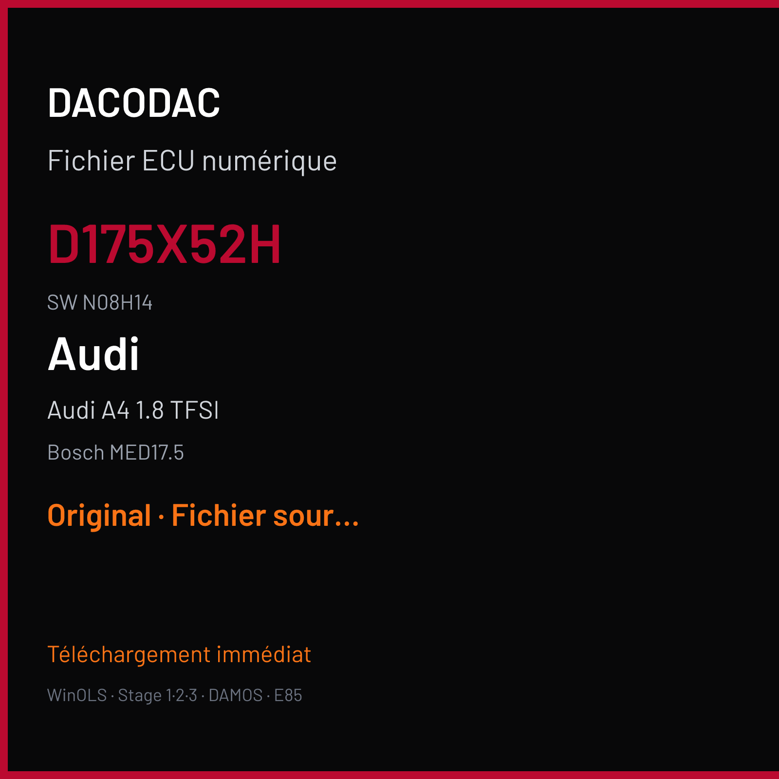 Audi A4 1.8 TFSI 120 ch (2009) — Bosch MED17.5 — D175X52H · N08H14 · 8K1907115C 0004 1037509712 — Original