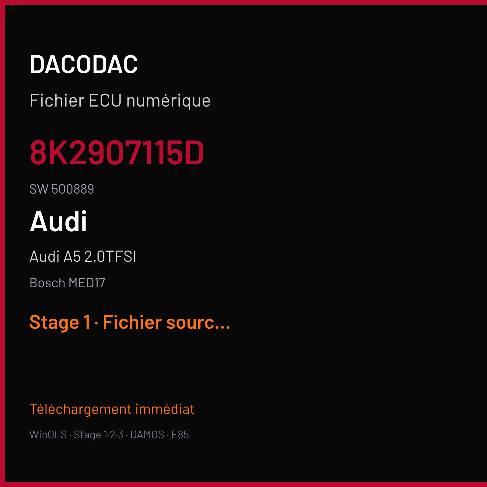 Audi A5 2.0TFSI (2009) — Bosch MED17 — 8K2907115D · 500889 — Stage 1