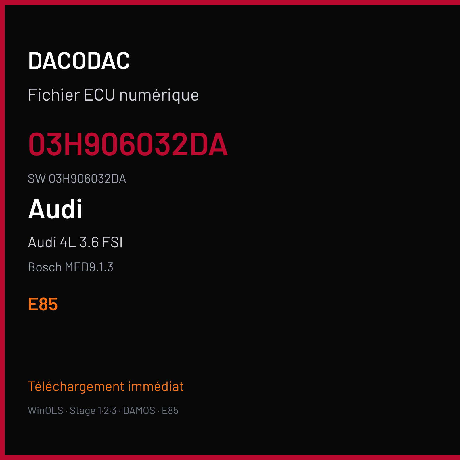 Audi 4L 3.6 FSI 280 ch (2006) — Bosch MED9.1.3 — 03H906032DA · 03H906032DA · 397698 — E85