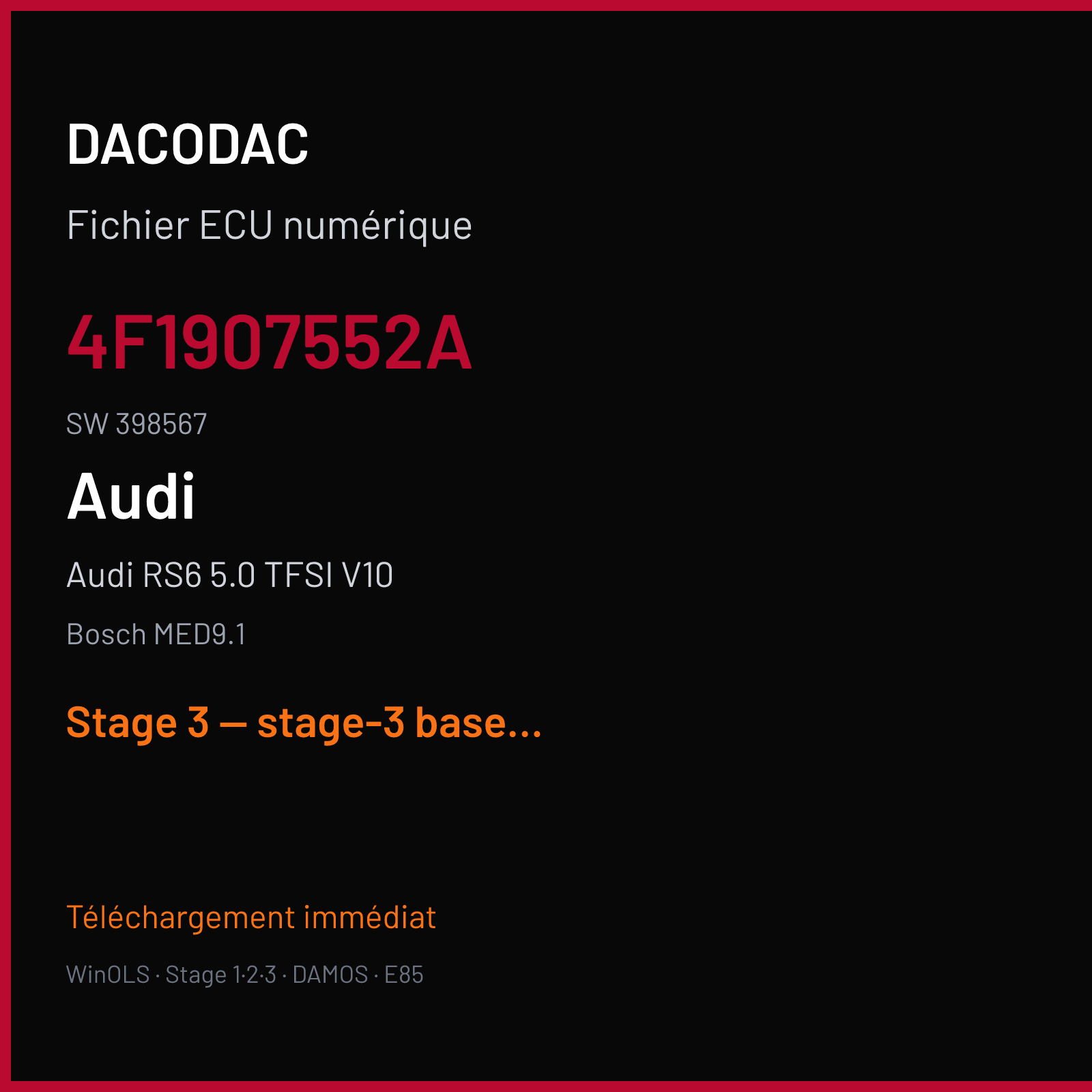 Audi RS6 5.0 TFSI V10 (2009) — Bosch MED9.1 — 4F1907552A · 398567 — Stage 3 — stage-3 base