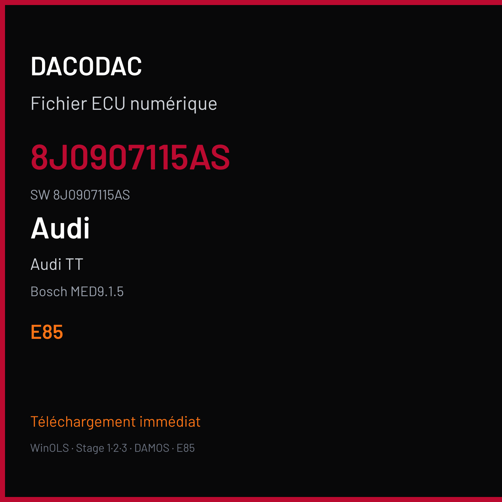 Audi TT 272 ch — Bosch MED9.1.5 — 8J0907115AS · 8J0907115AS · 509193 — E85