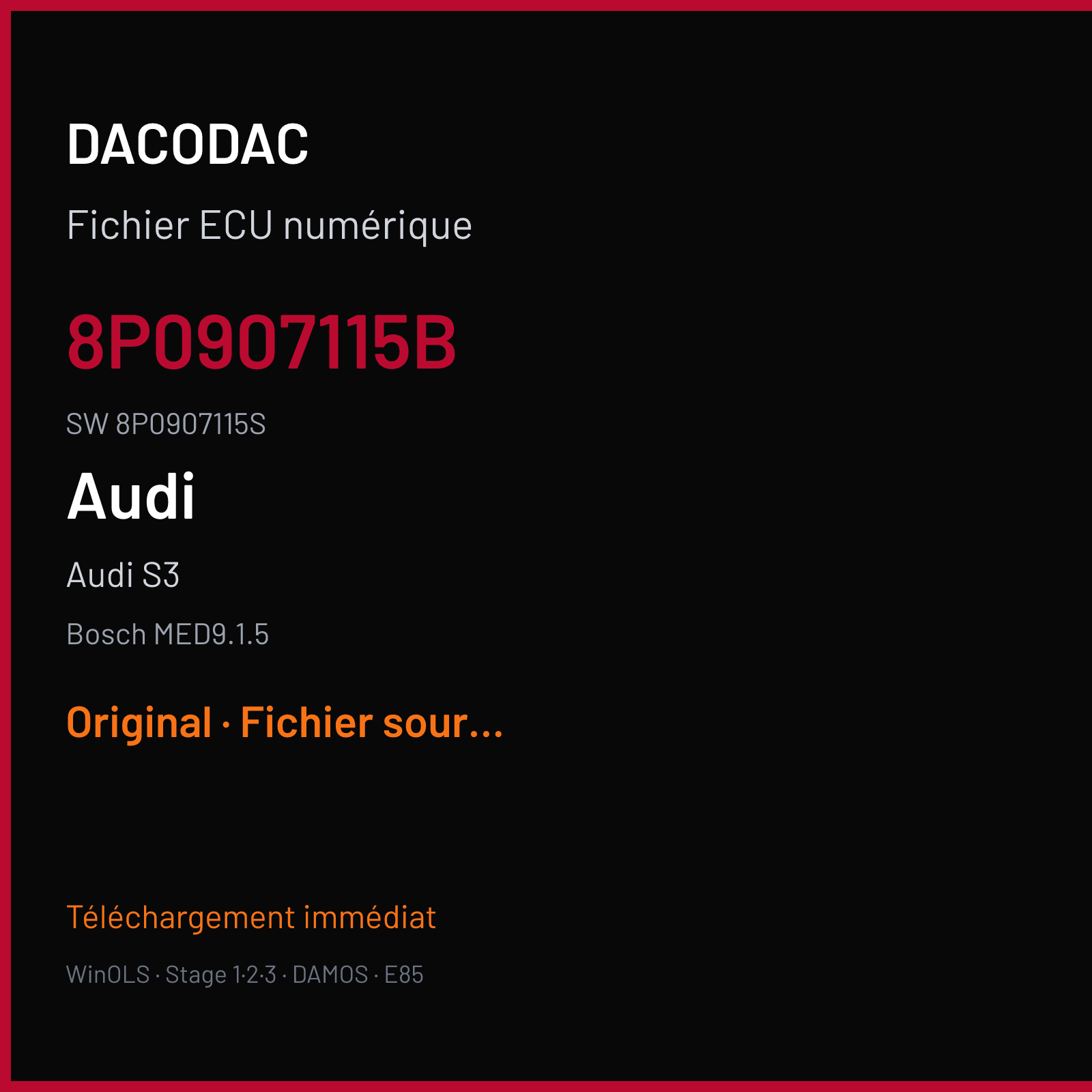 Audi S3 — Bosch MED9.1.5 — 8P0907115B · 8P0907115S · 386834 — Original