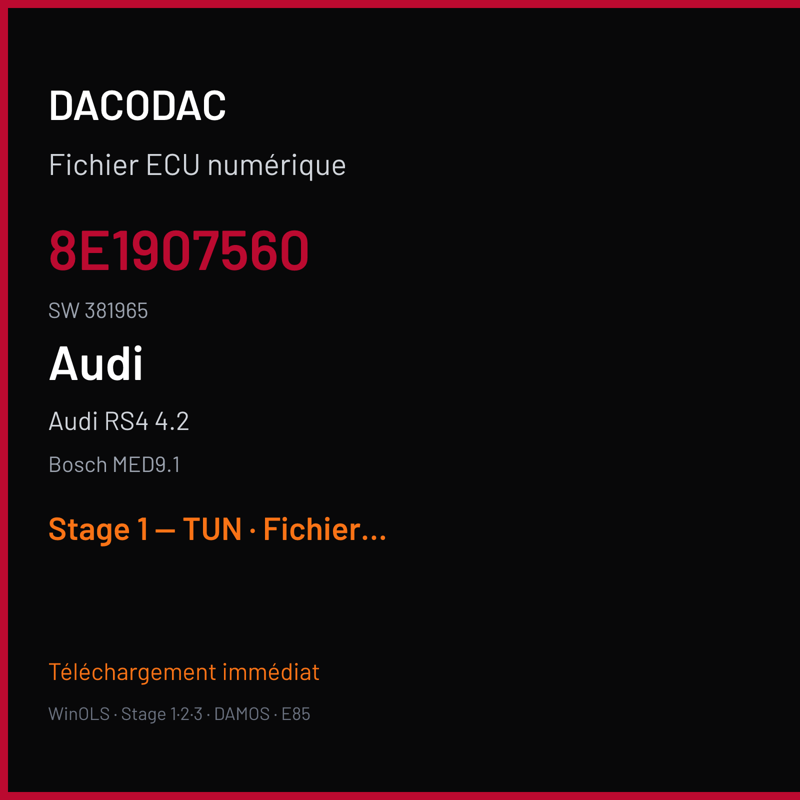 Audi RS4 4.2 (2007) — Bosch MED9.1 — 8E1907560 · 381965 — Stage 1 — TUN