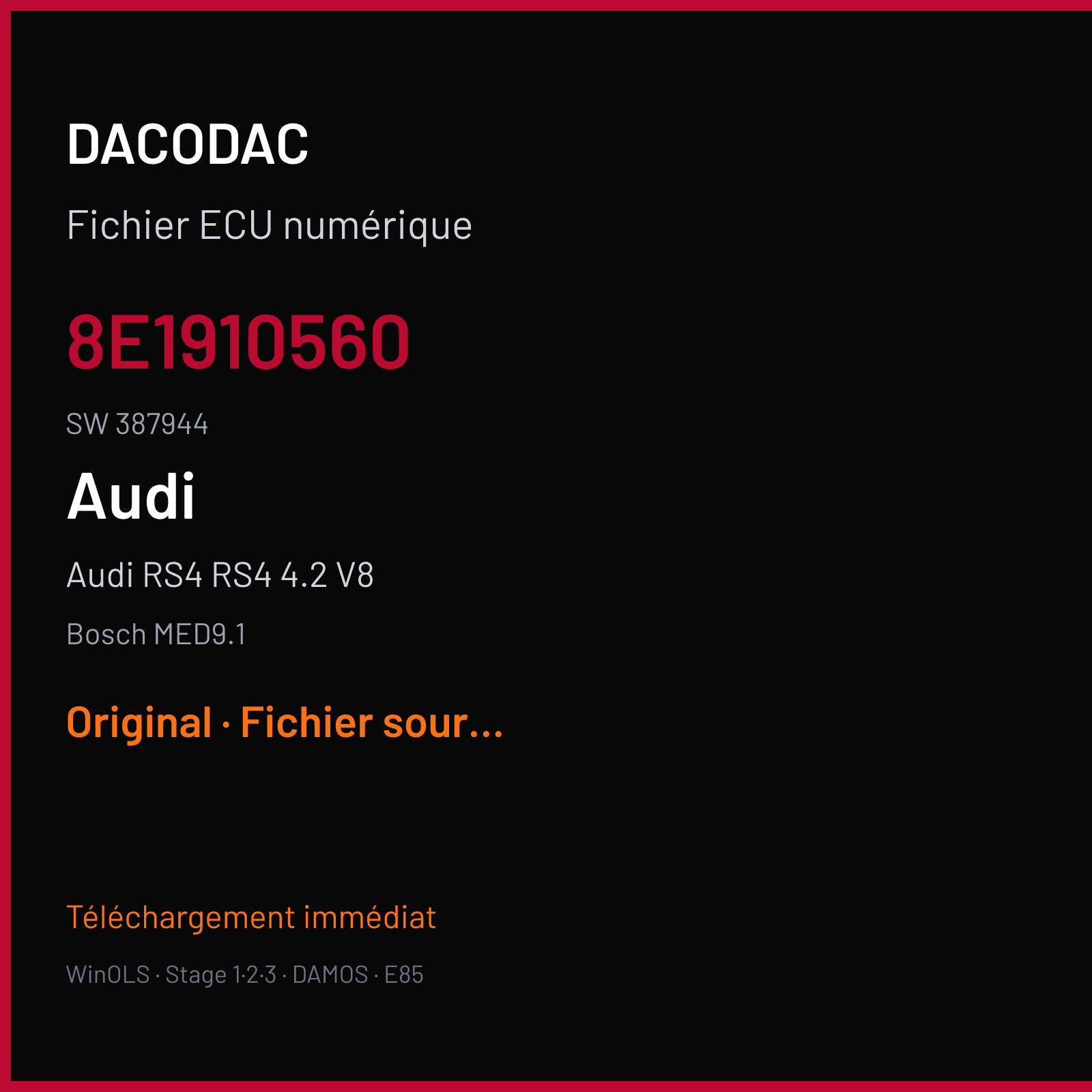 Audi RS4 RS4 4.2 V8 — Bosch MED9.1 — 8E1910560 · 387944 — Original