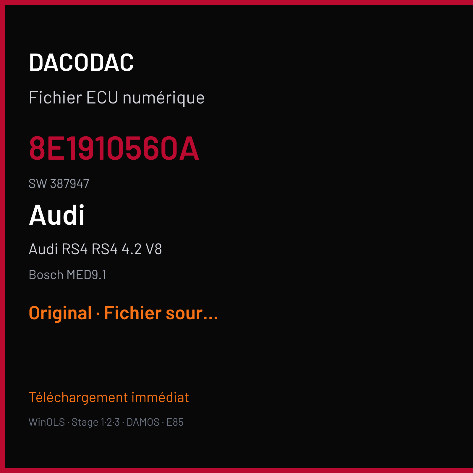 Audi RS4 RS4 4.2 V8 (2007) — Bosch MED9.1 — 8E1910560A · 387947 — Original