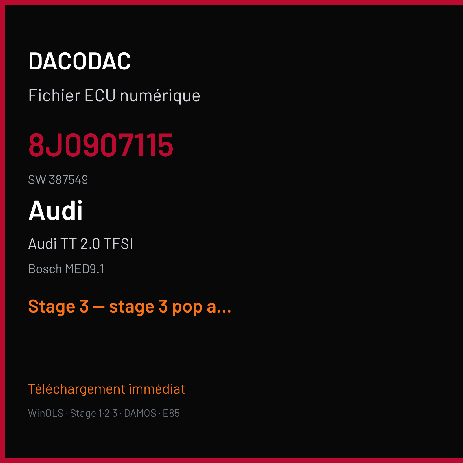 Audi TT 2.0 TFSI (2007) — Bosch MED9.1 — 8J0907115 · 387549 — Stage 3 — stage 3 pop and bang catalyst off other tuner