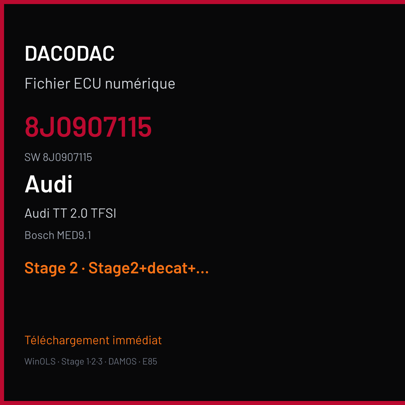 Audi TT 2.0 TFSI (2011) — Bosch MED9.1 — 8J0907115 · 8J0907115 — Stage 2
