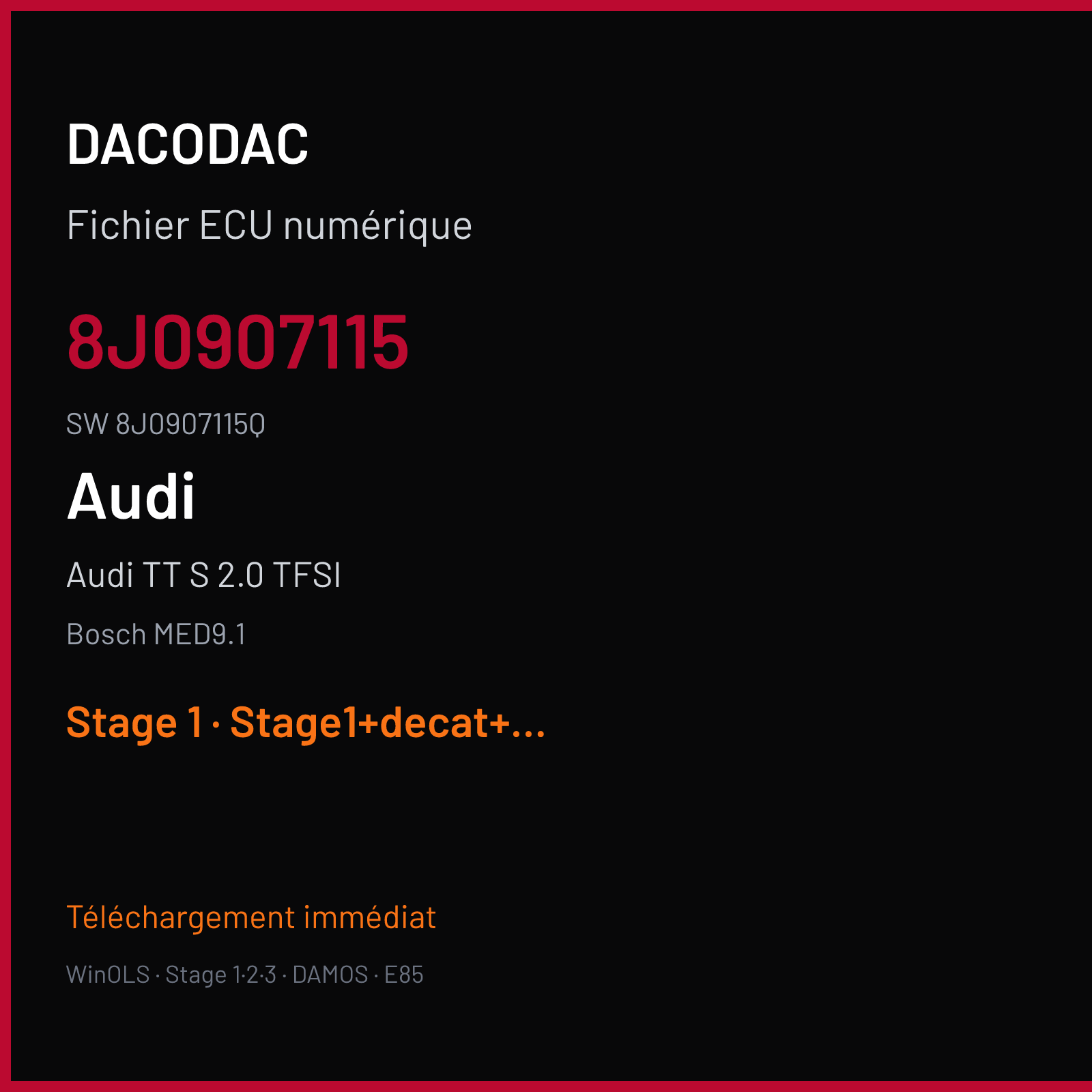 Audi TT S 2.0 TFSI (2009) — Bosch MED9.1 — 8J0907115 · 8J0907115Q — Stage 1
