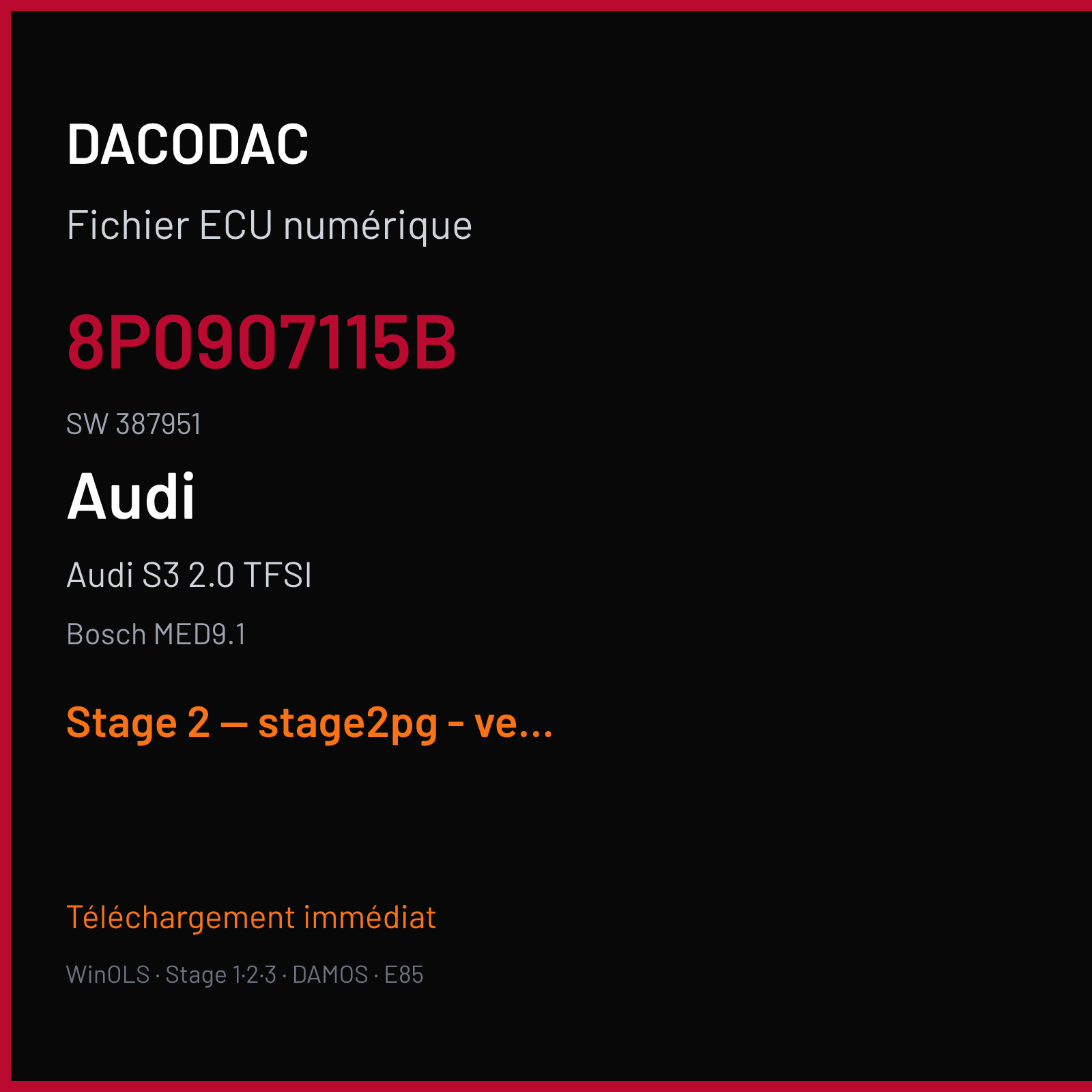 Audi S3 2.0 TFSI (2007) — Bosch MED9.1 — 8P0907115B · 387951 — Stage 2 — stage2pg - very nice