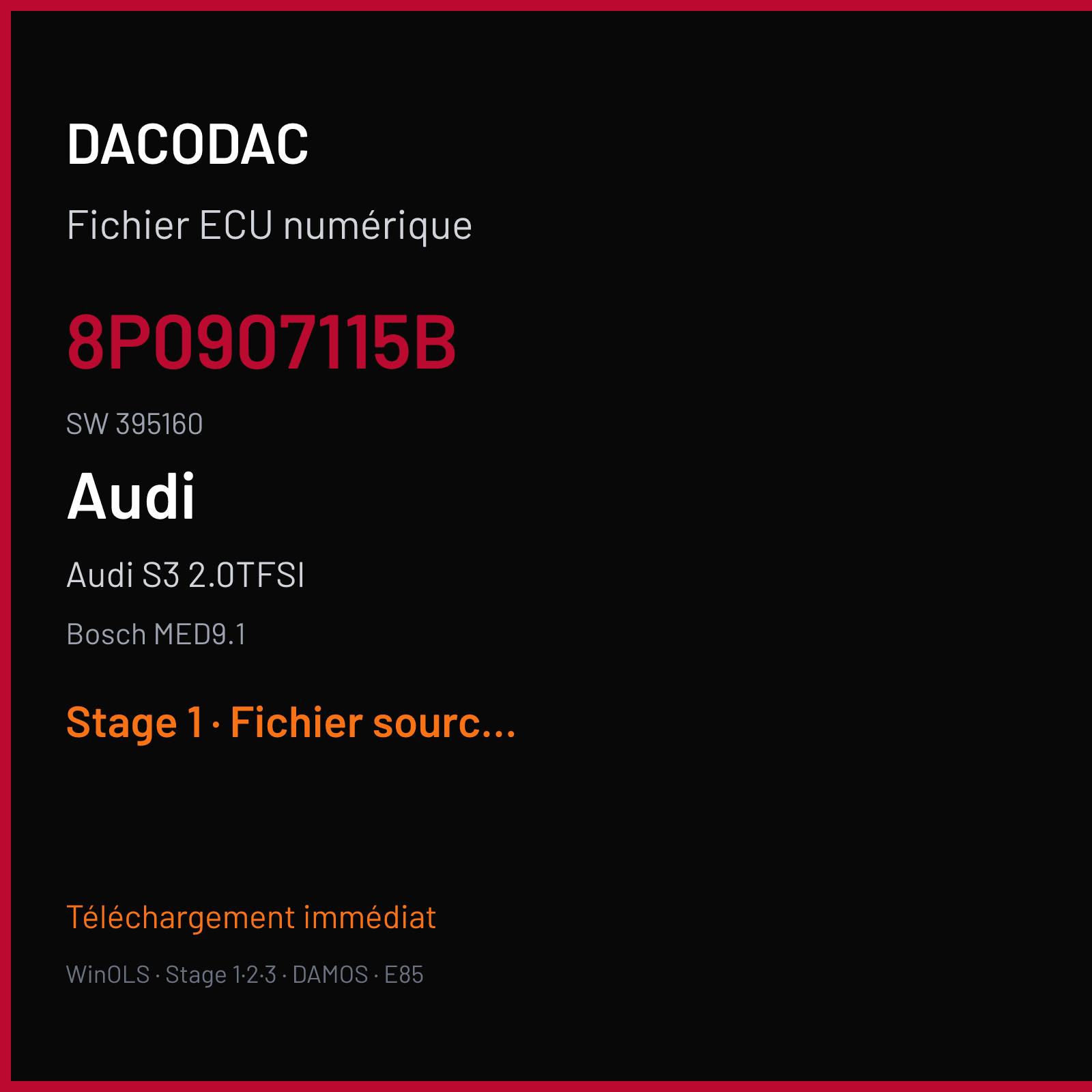 Audi S3 2.0TFSI (2009) — Bosch MED9.1 — 8P0907115B · 395160 — Stage 1