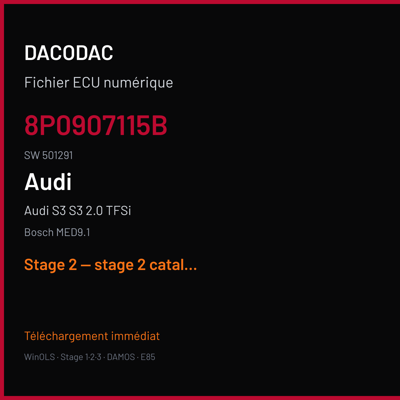 Audi S3 S3 2.0 TFSi (2010) — Bosch MED9.1 — 8P0907115B · 501291 — Stage 2 — stage 2 catalyst off