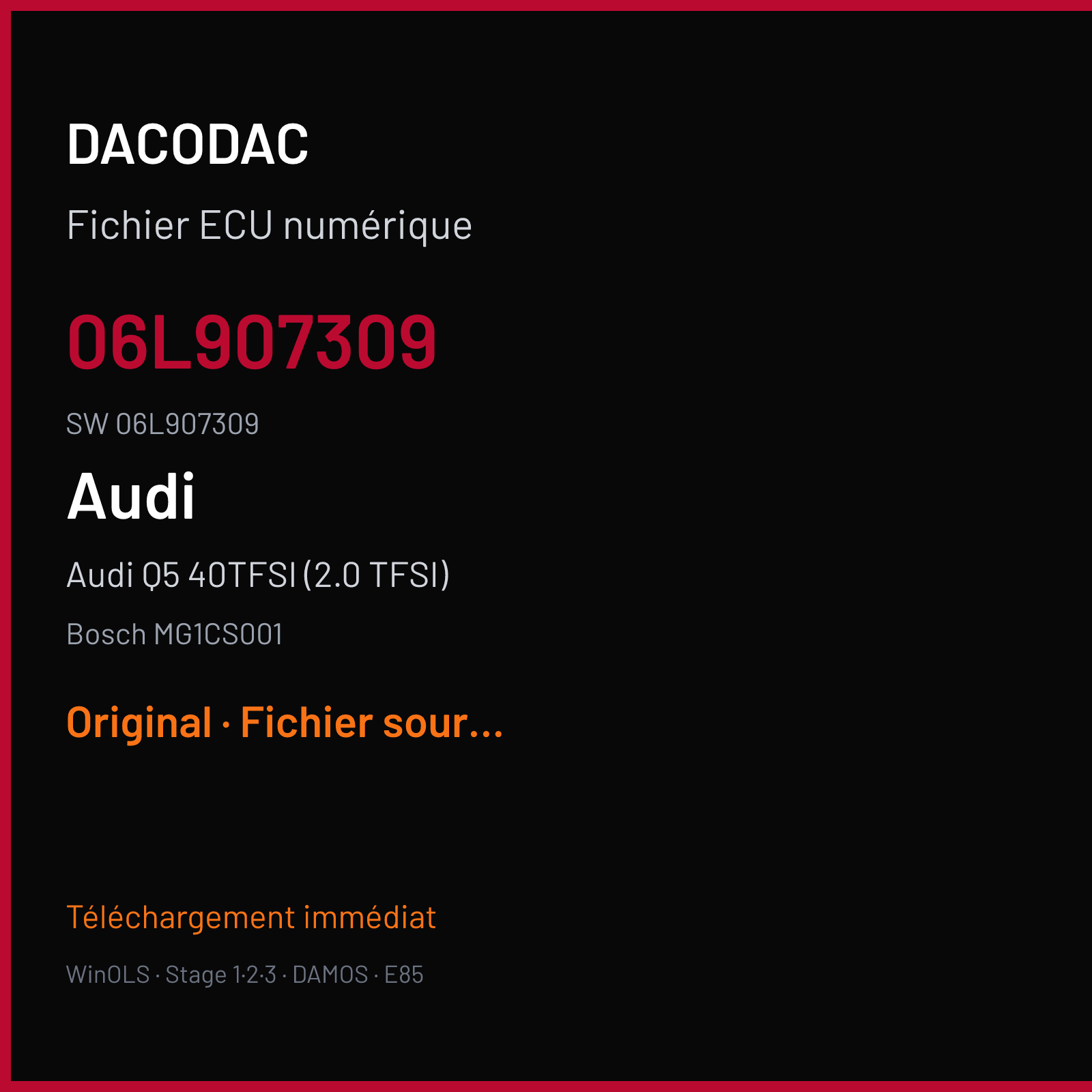Audi Q5 40TFSI (2.0 TFSI) 190 ch (2019) — Bosch MG1CS001 — 06L907309 · 06L907309 · 042434 — Original