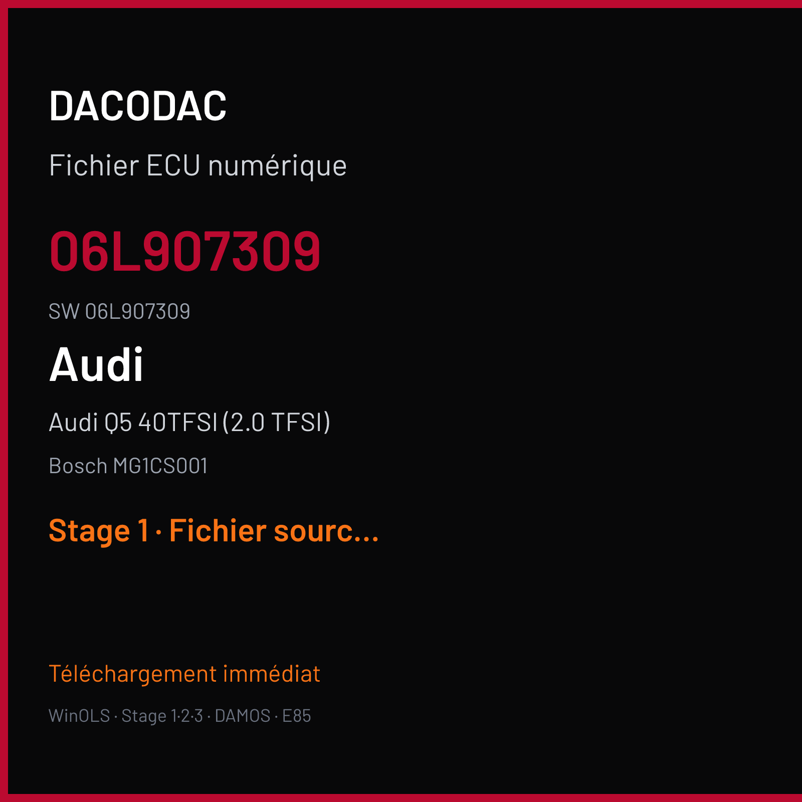 Audi Q5 40TFSI (2.0 TFSI) 190 ch (2019) — Bosch MG1CS001 — 06L907309 · 06L907309 · 042434 — Stage 1
