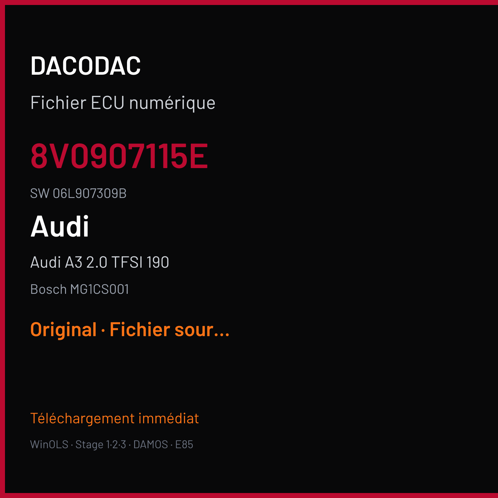 Audi A3 2.0 TFSI 190 190 ch (2019) — Bosch MG1CS001 — 8V0907115E · 06L907309B — Original
