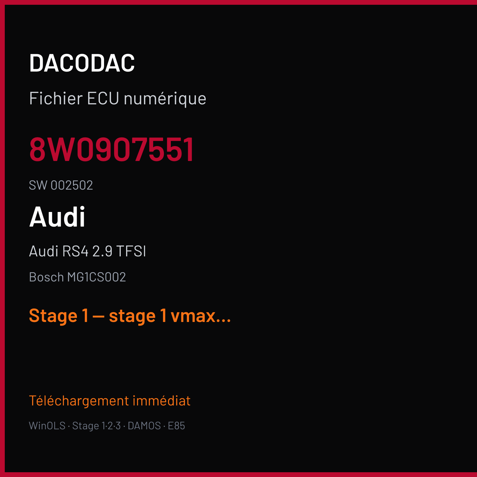 Audi RS4 2.9 TFSI (2019) — Bosch MG1CS002 — 8W0907551 · 002502 — Stage 1 — stage 1 vmax off