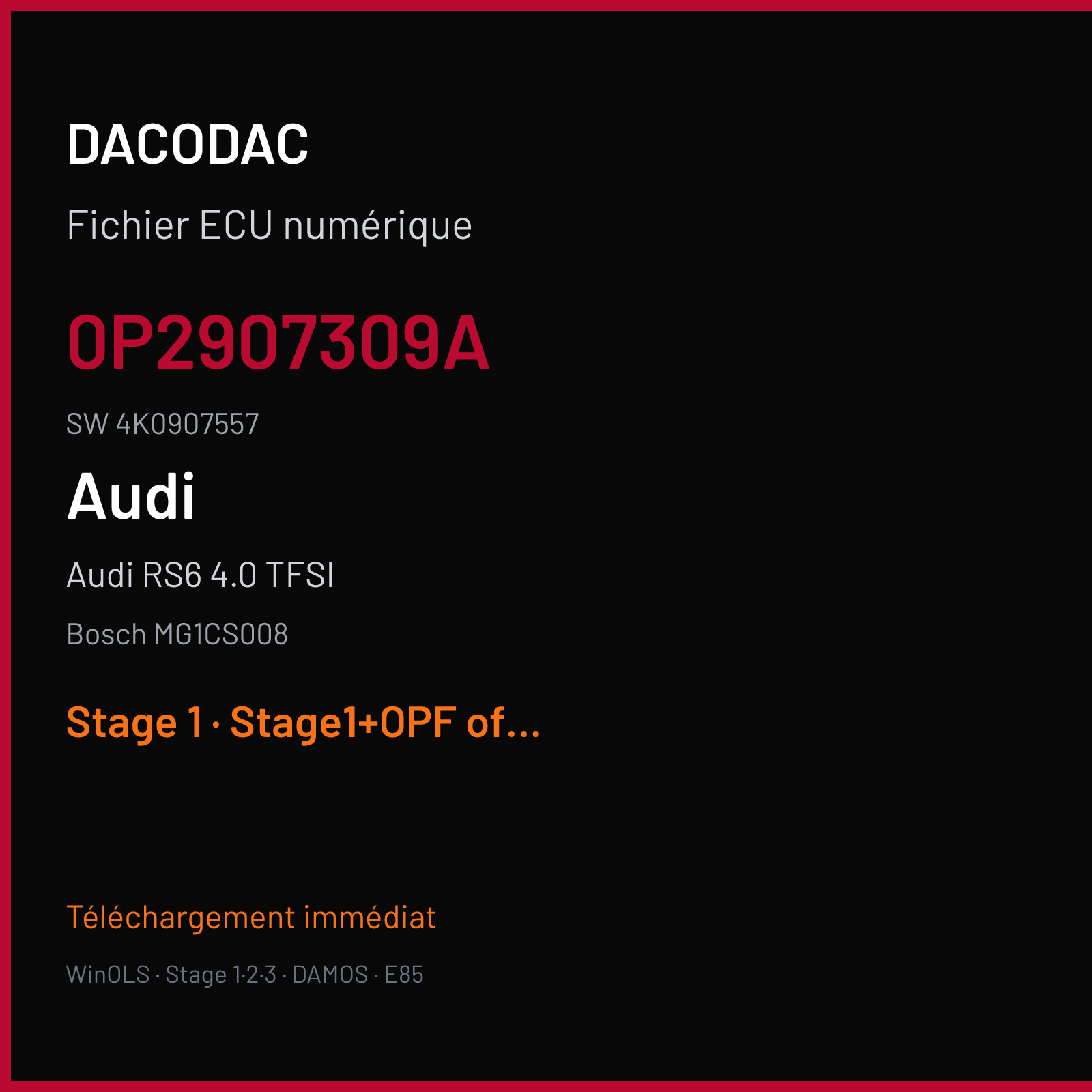 Audi RS6 4.0 TFSI (2020) — Bosch MG1CS008 — 0P2907309A · 4K0907557 — Stage 1