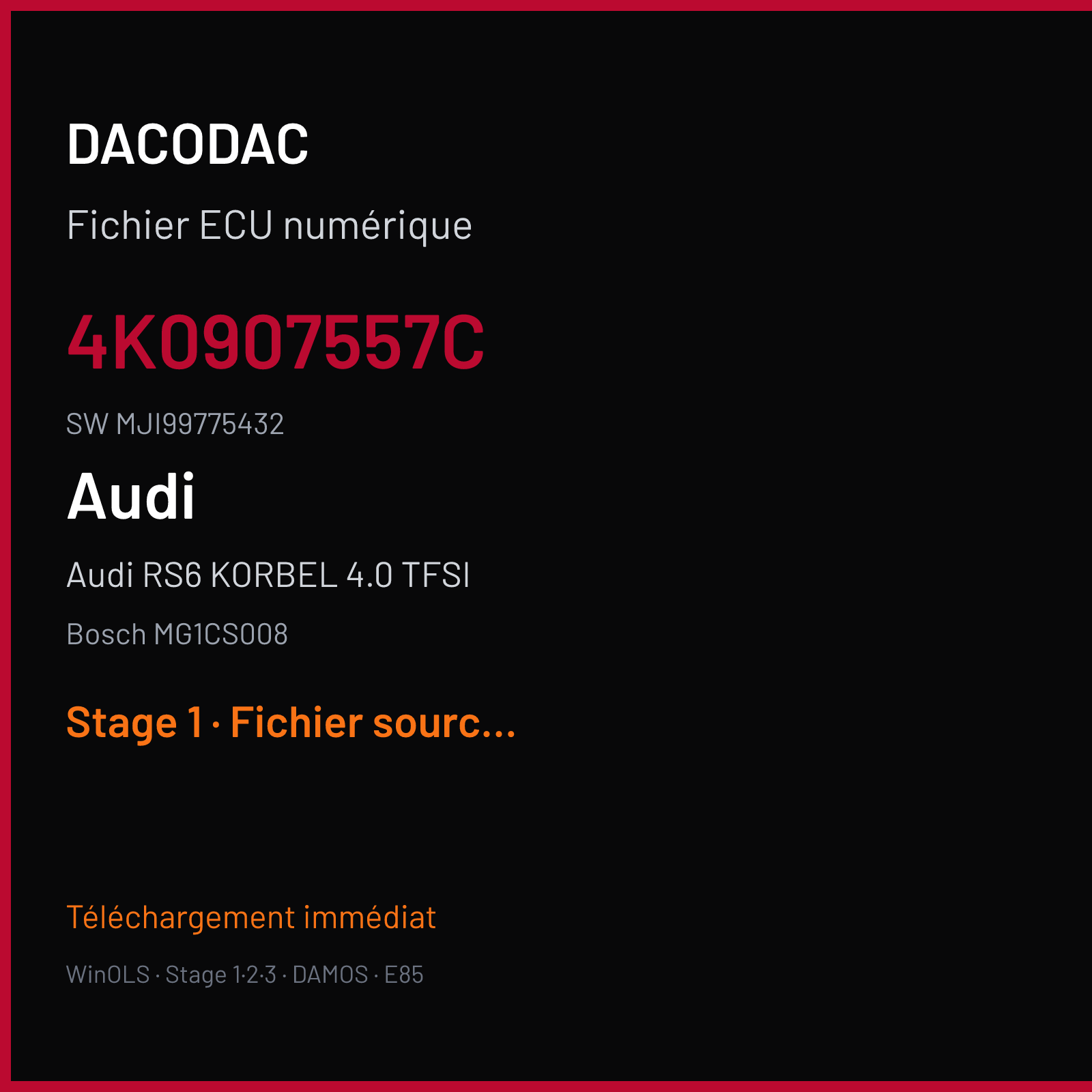 Audi RS6 KORBEL 4.0 TFSI 600 ch (2020) — Bosch MG1CS008 — 4K0907557C · MJI99775432 · 002435 — Stage 1