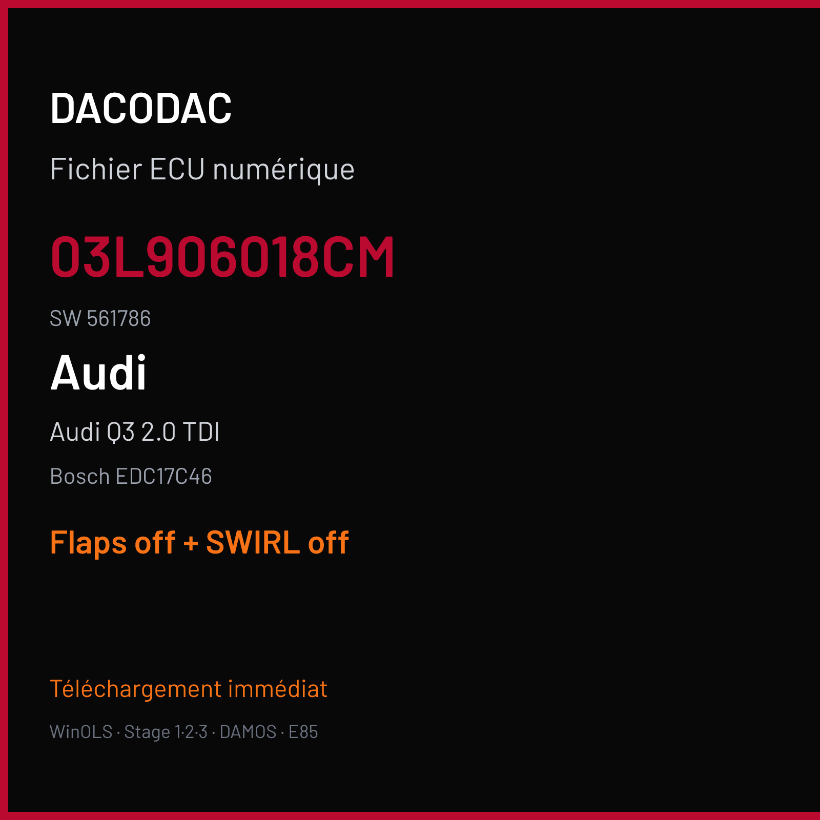 Audi Q3 2.0 TDI (2013) — Bosch EDC17C46 — 03L906018CM · 561786 — Flaps off + SWIRL off