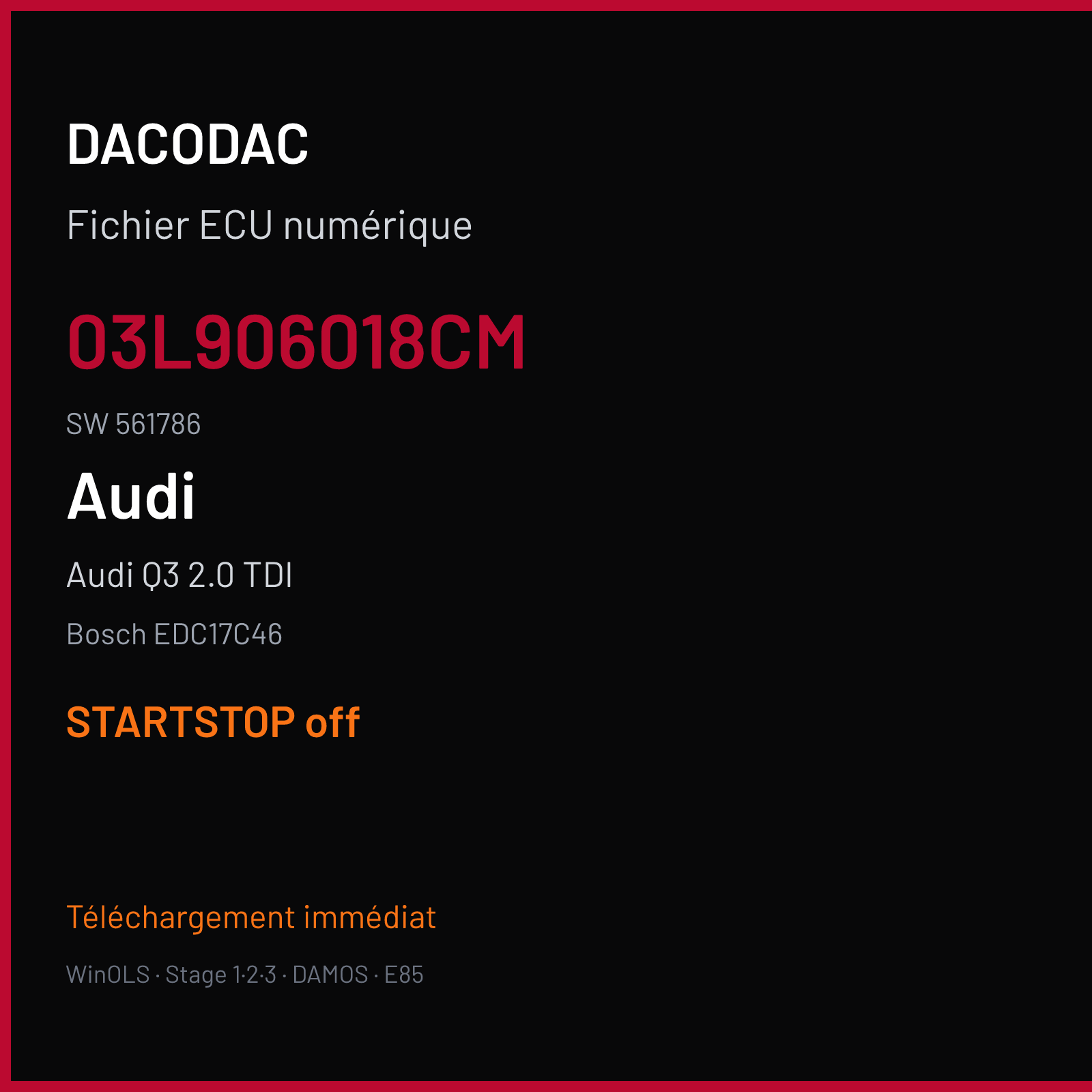Audi Q3 2.0 TDI (2013) — Bosch EDC17C46 — 03L906018CM · 561786 — STARTSTOP off