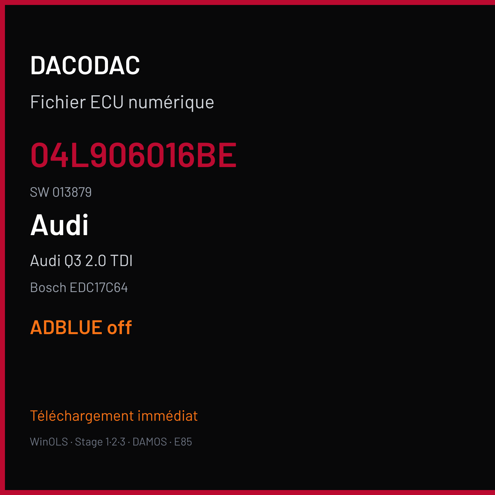 Audi Q3 2.0 TDI (2015) — Bosch EDC17C64 — 04L906016BE · 013879 — ADBLUE off