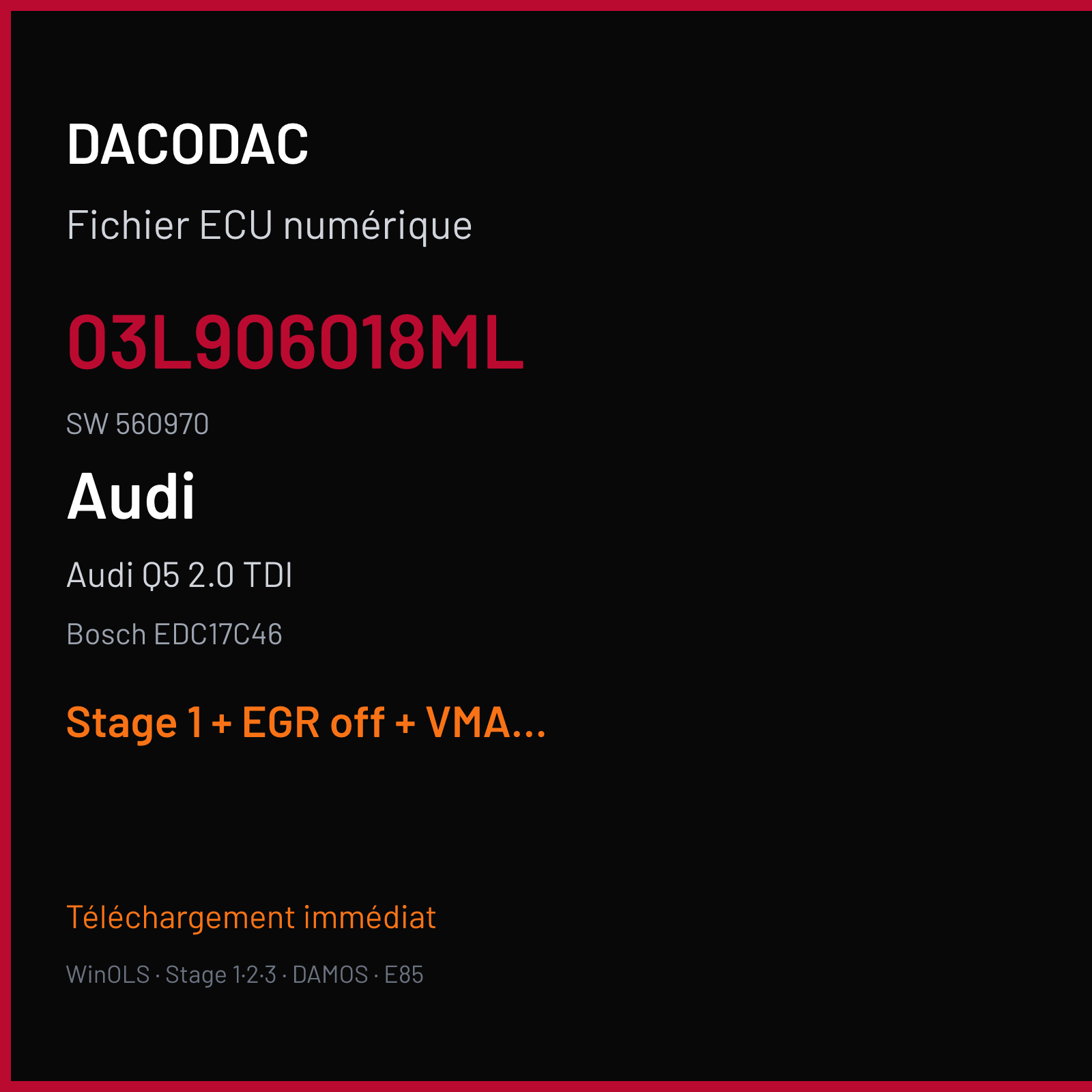 Audi Q5 2.0 TDI (2012) — Bosch EDC17C46 — 03L906018ML · 560970 — Stage 1 + EGR off + VMAX off