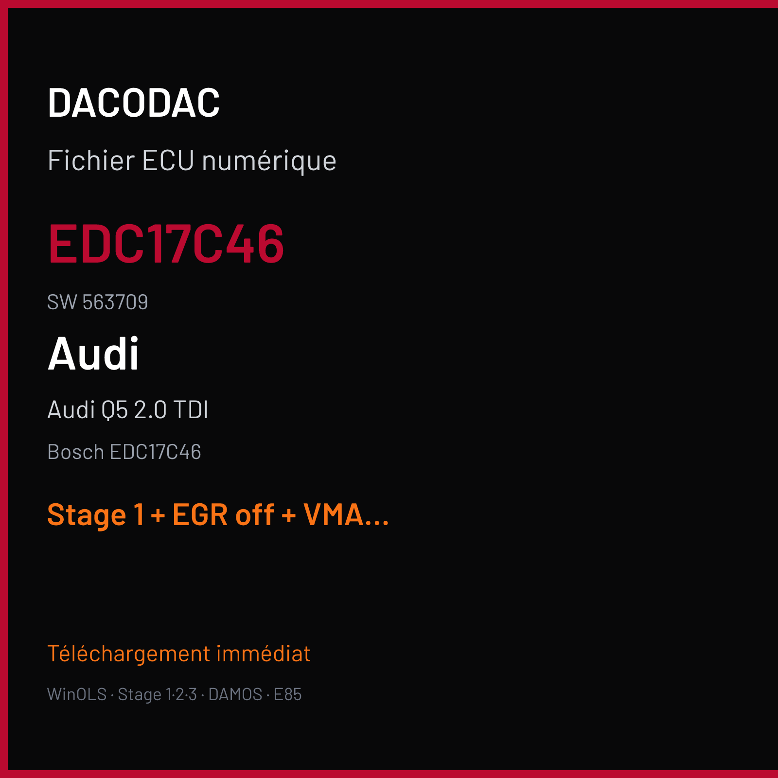 Audi Q5 2.0 TDI (2013) — Bosch EDC17C46 — EDC17C46 · 563709 — Stage 1 + EGR off + VMAX off