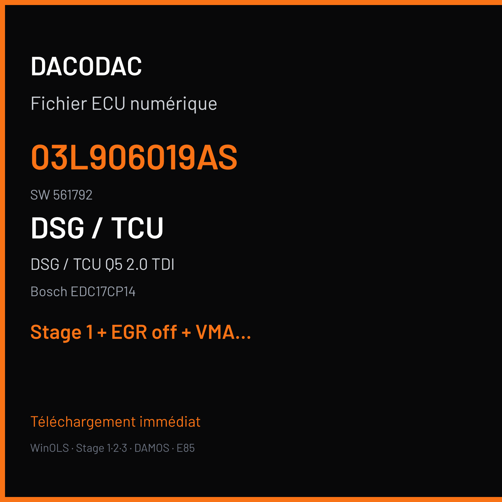 DSG / TCU Q5 2.0 TDI (2009) — Bosch EDC17CP14 — 03L906019AS · 561792 — Stage 1 + EGR off + VMAX off
