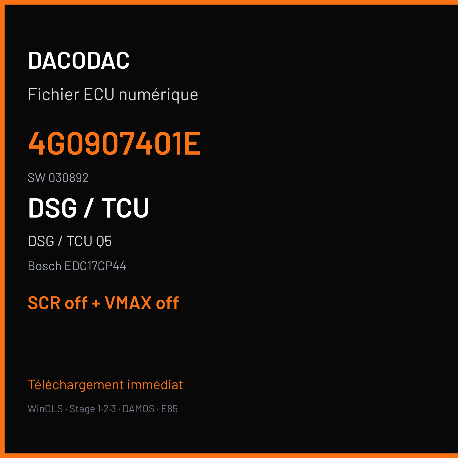 DSG / TCU Q5 3.0 TDI (2016) — Bosch EDC17CP44 — 4G0907401E · 030892 — SCR off + VMAX off