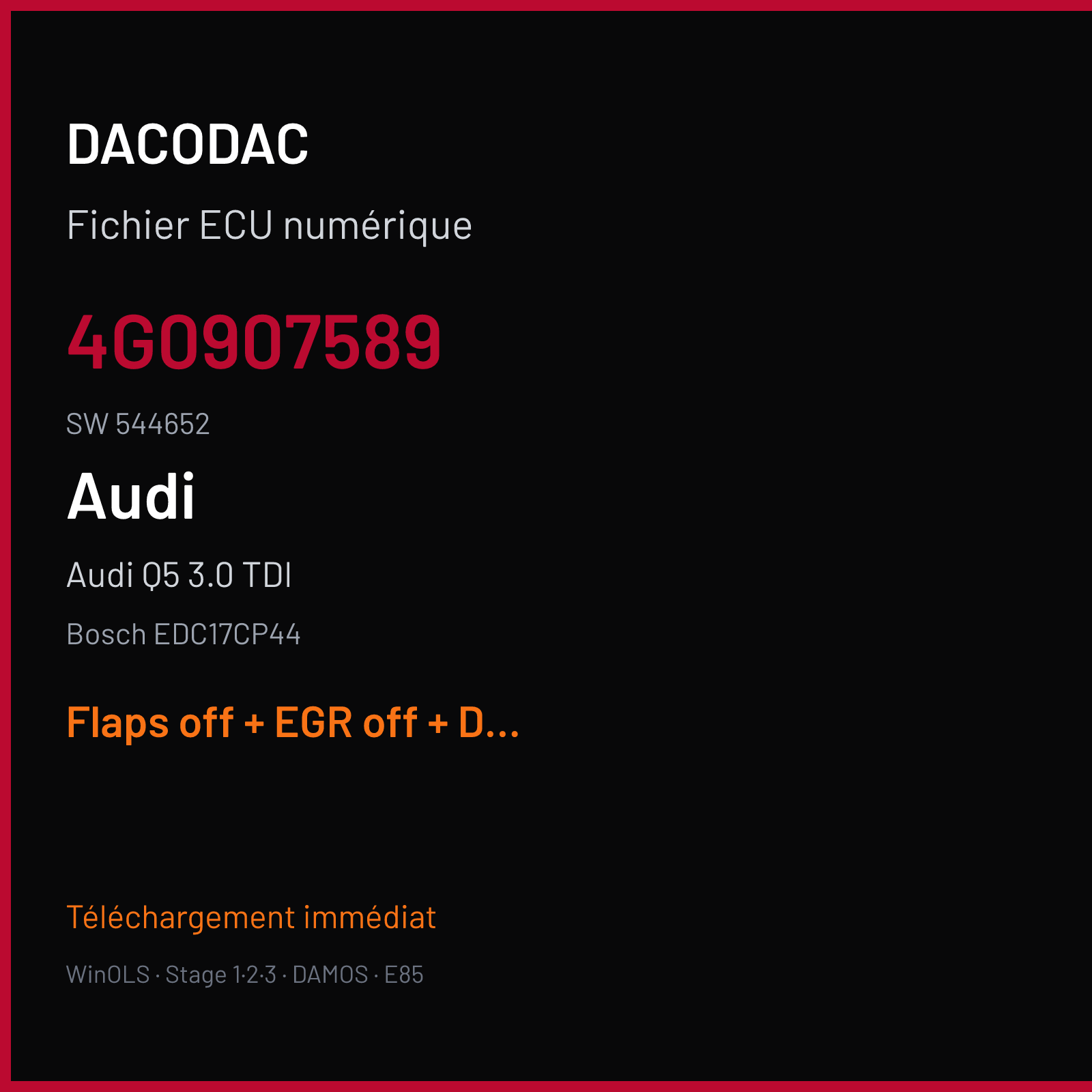 Audi Q5 3.0 TDI (2015) — Bosch EDC17CP44 — 4G0907589 · 544652 — Flaps off + EGR off + DPF off + TVA off