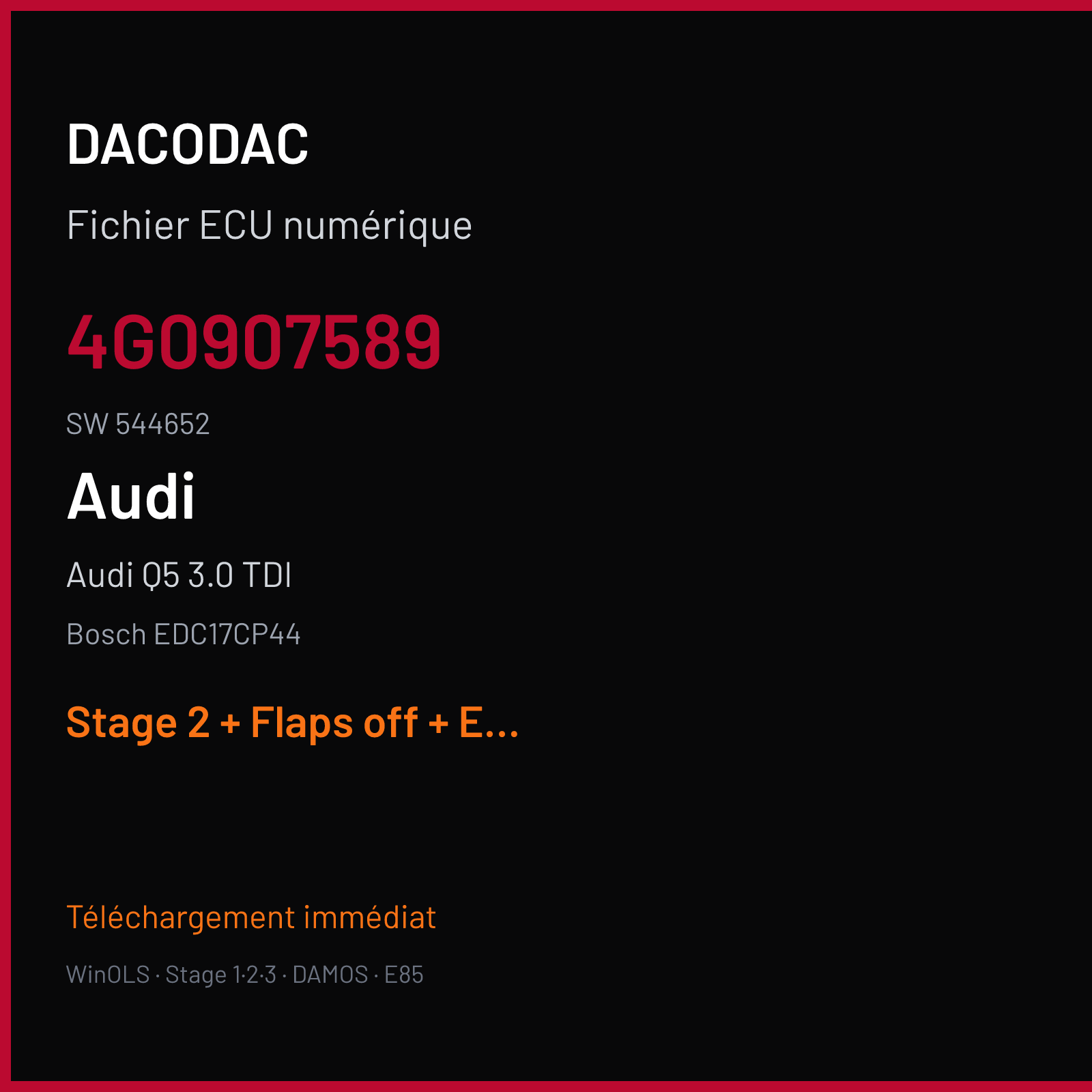 Audi Q5 3.0 TDI (2015) — Bosch EDC17CP44 — 4G0907589 · 544652 — Stage 2 + Flaps off + EGR off + DPF off + VMAX off + TVA off