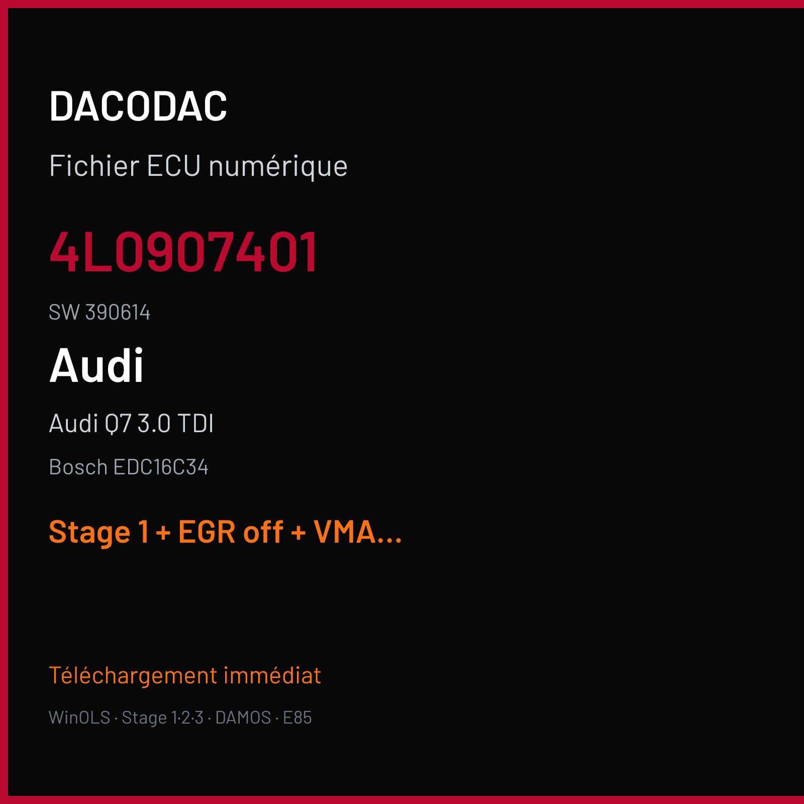Audi Q7 3.0 TDI (2007) — Bosch EDC16C34 — 4L0907401 · 390614 — Stage 1 + EGR off + VMAX off