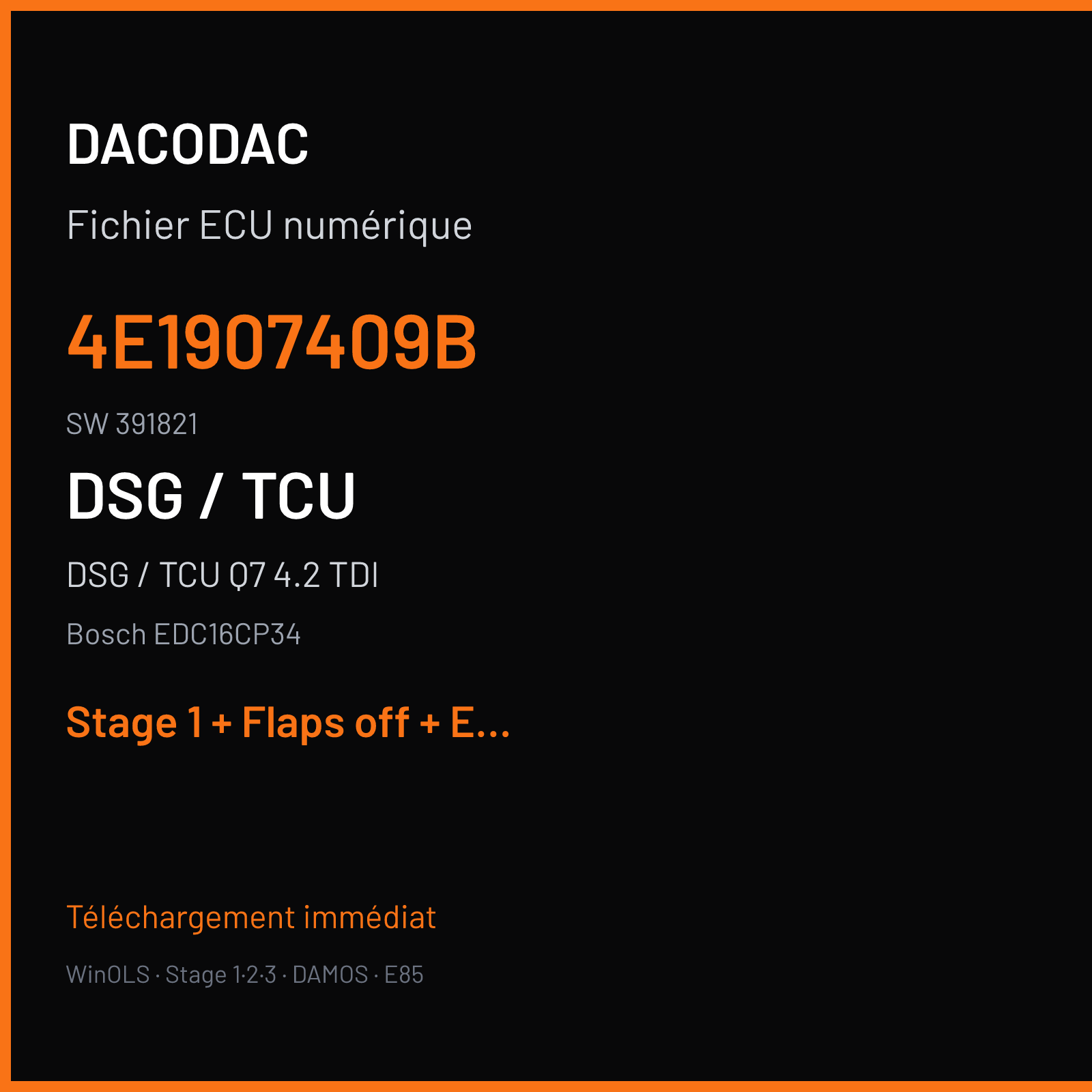 DSG / TCU Q7 4.2 TDI (2008) — Bosch EDC16CP34 — 4E1907409B · 391821 — Stage 1 + Flaps off + EGR off + VMAX off
