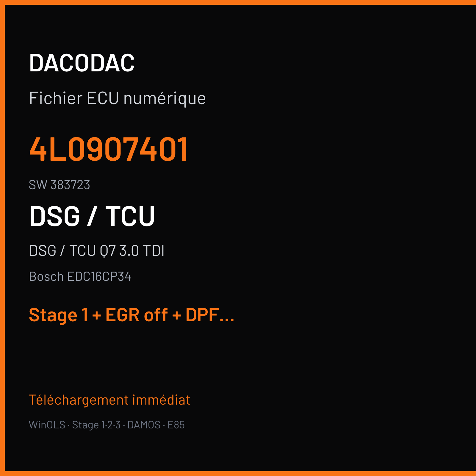 DSG / TCU Q7 3.0 TDI (2007) — Bosch EDC16CP34 — 4L0907401 · 383723 — Stage 1 + EGR off + DPF off + VMAX off