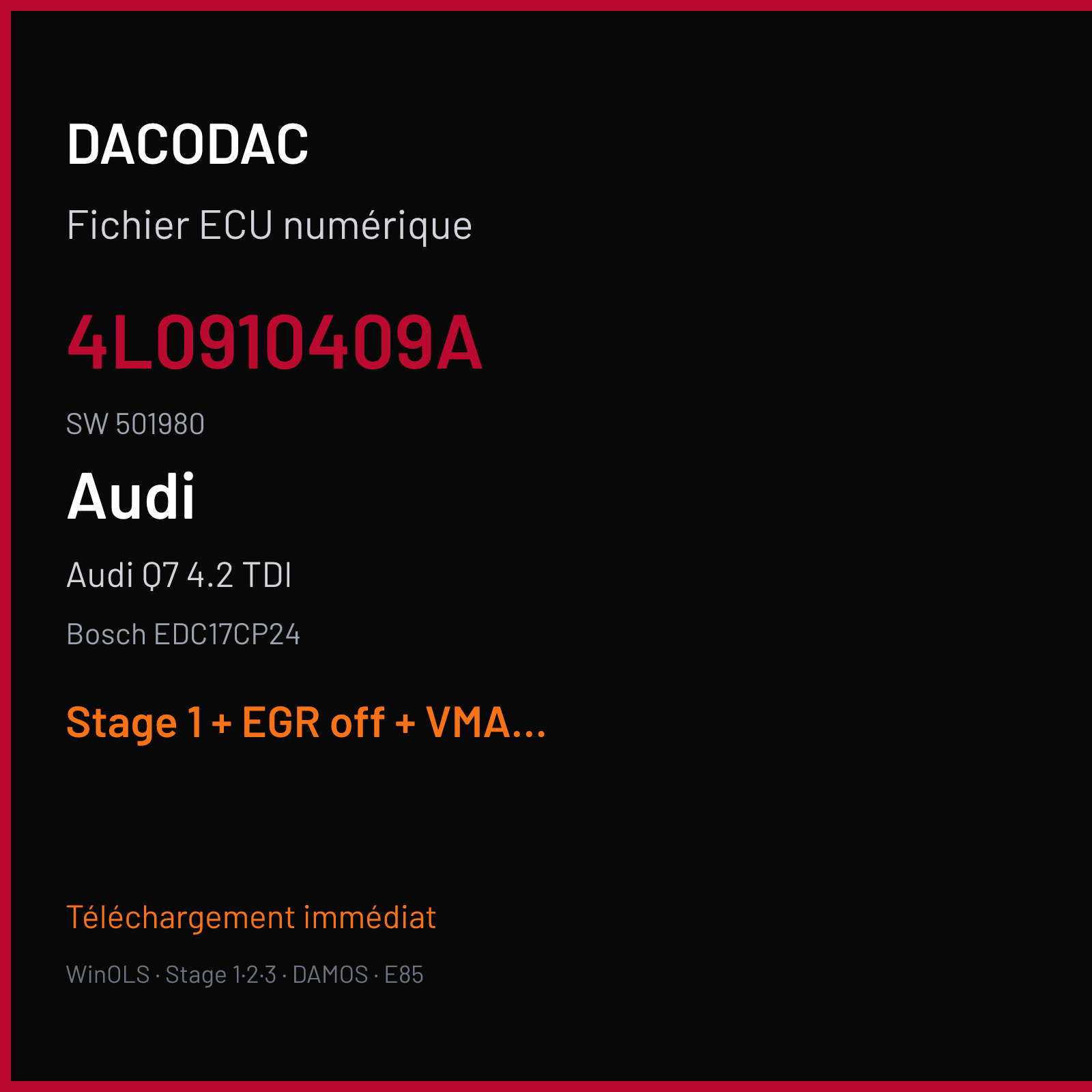 Audi Q7 4.2 TDI (2012) — Bosch EDC17CP24 — 4L0910409A · 501980 — Stage 1 + EGR off + VMAX off
