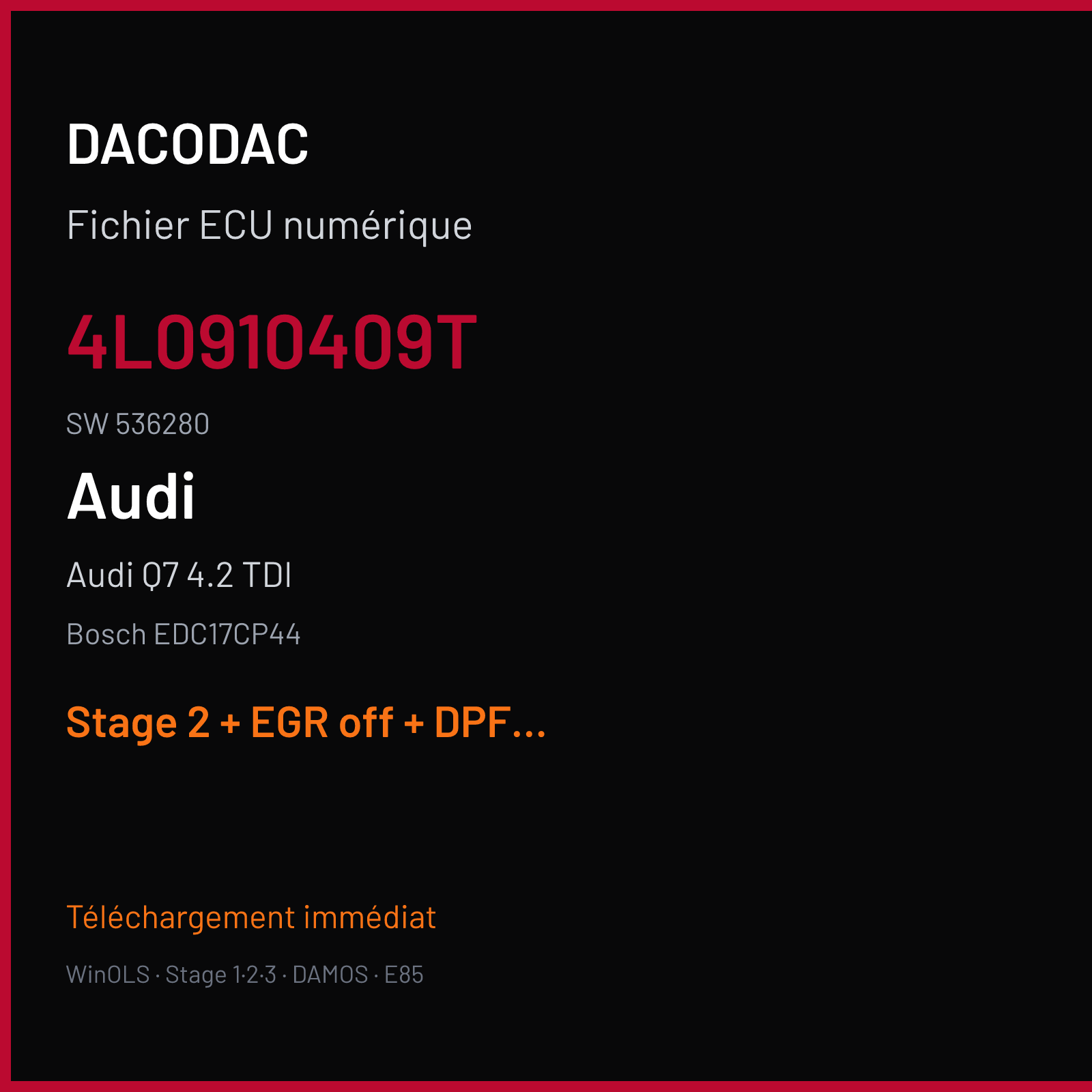 Audi Q7 4.2 TDI (2015) — Bosch EDC17CP44 — 4L0910409T · 536280 — Stage 2 + EGR off + DPF off