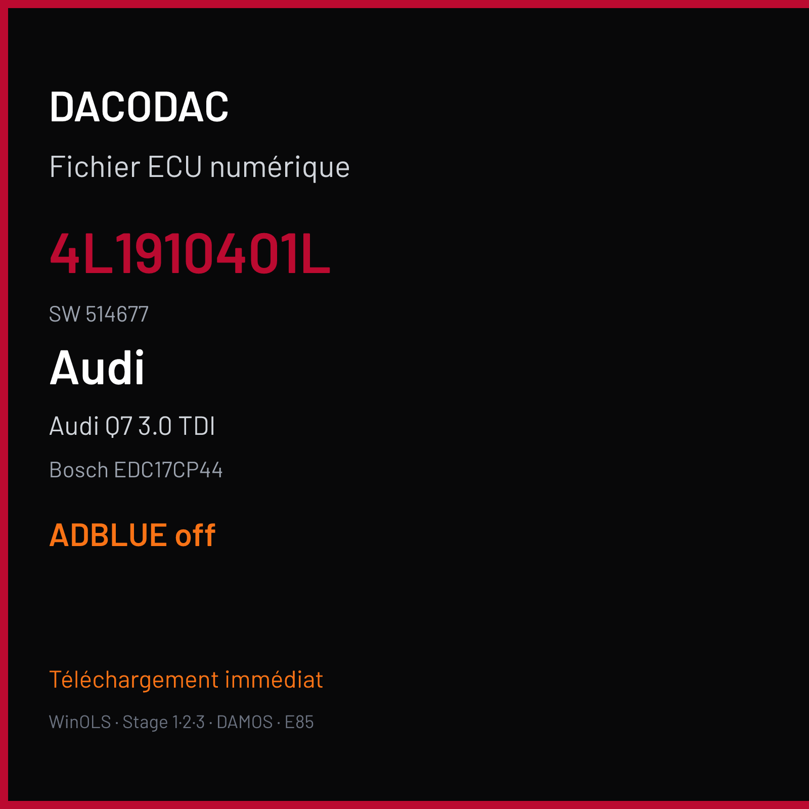 Audi Q7 3.0 TDI — Bosch EDC17CP44 — 4L1910401L · 514677 — ADBLUE off