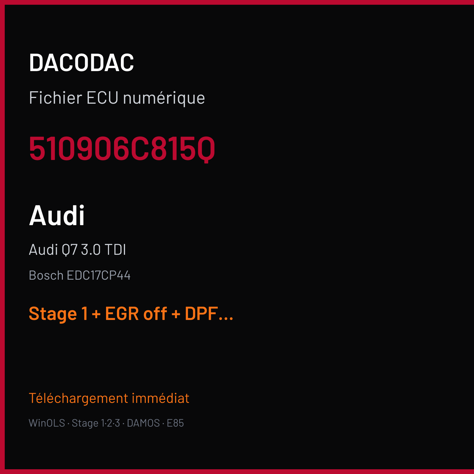 Audi Q7 3.0 TDI (2011) — Bosch EDC17CP44 — 510906C815Q — Stage 1 + EGR off + DPF off