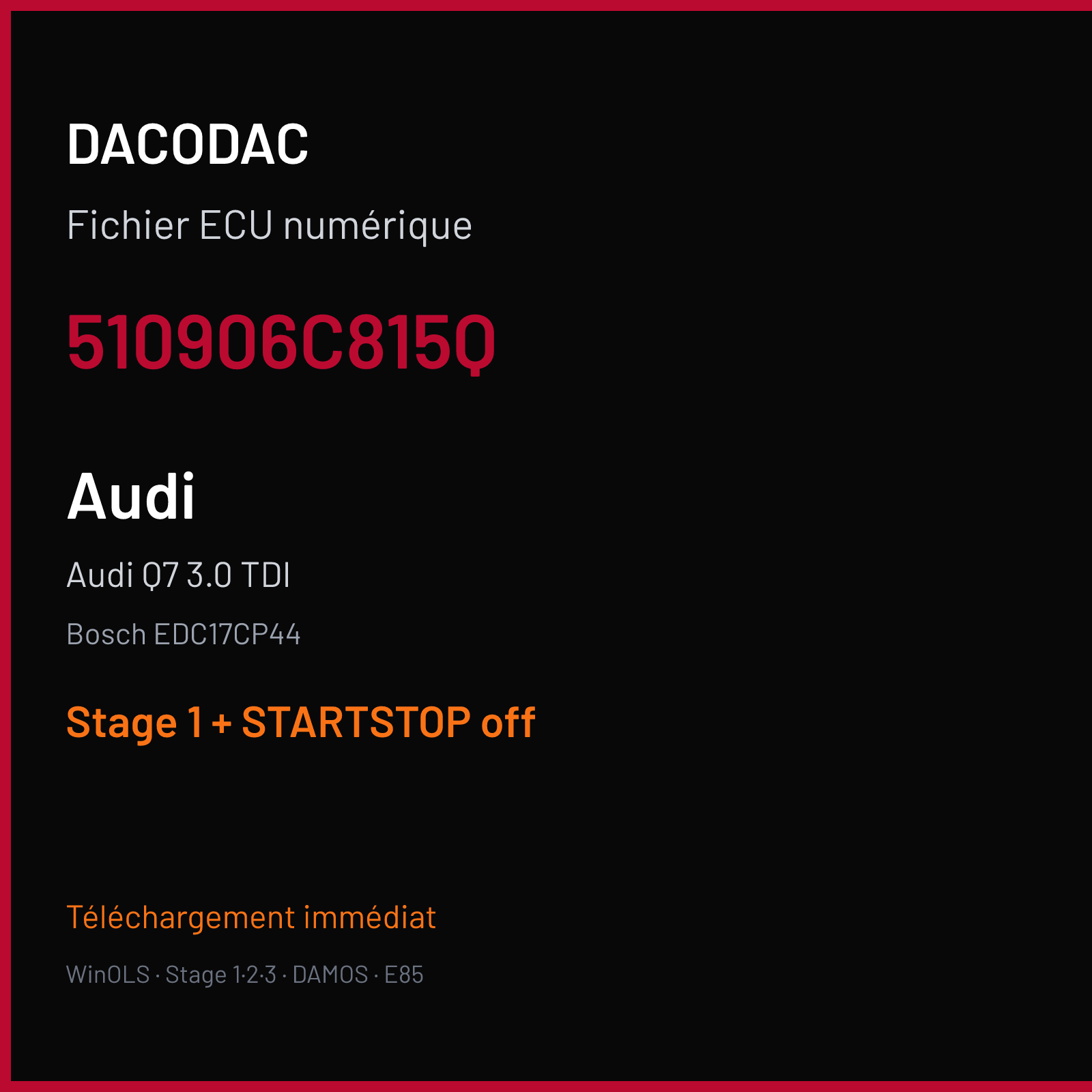 Audi Q7 3.0 TDI (2010) — Bosch EDC17CP44 — 510906C815Q — Stage 1 + STARTSTOP off