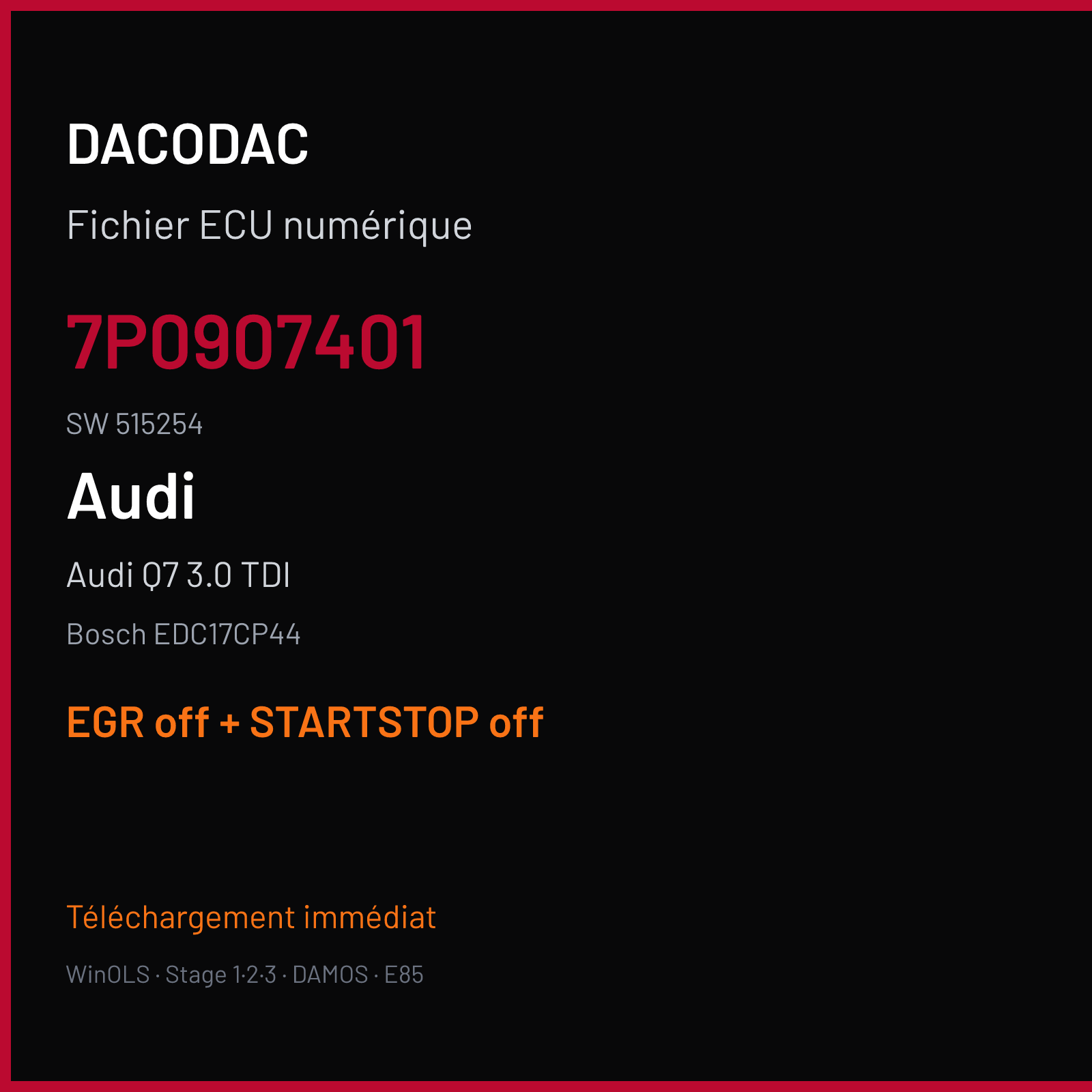 Audi Q7 3.0 TDI — Bosch EDC17CP44 — 7P0907401 · 515254 — EGR off + STARTSTOP off