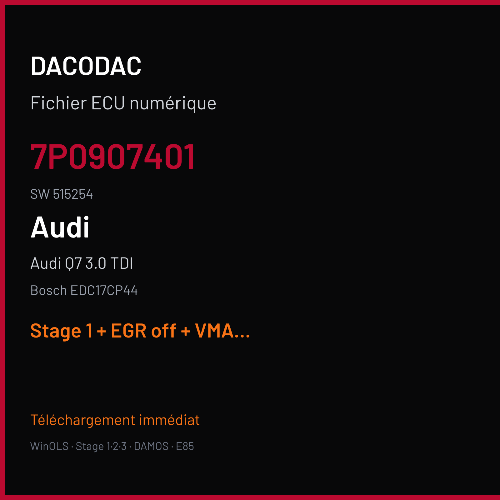 Audi Q7 3.0 TDI — Bosch EDC17CP44 — 7P0907401 · 515254 — Stage 1 + EGR off + VMAX off