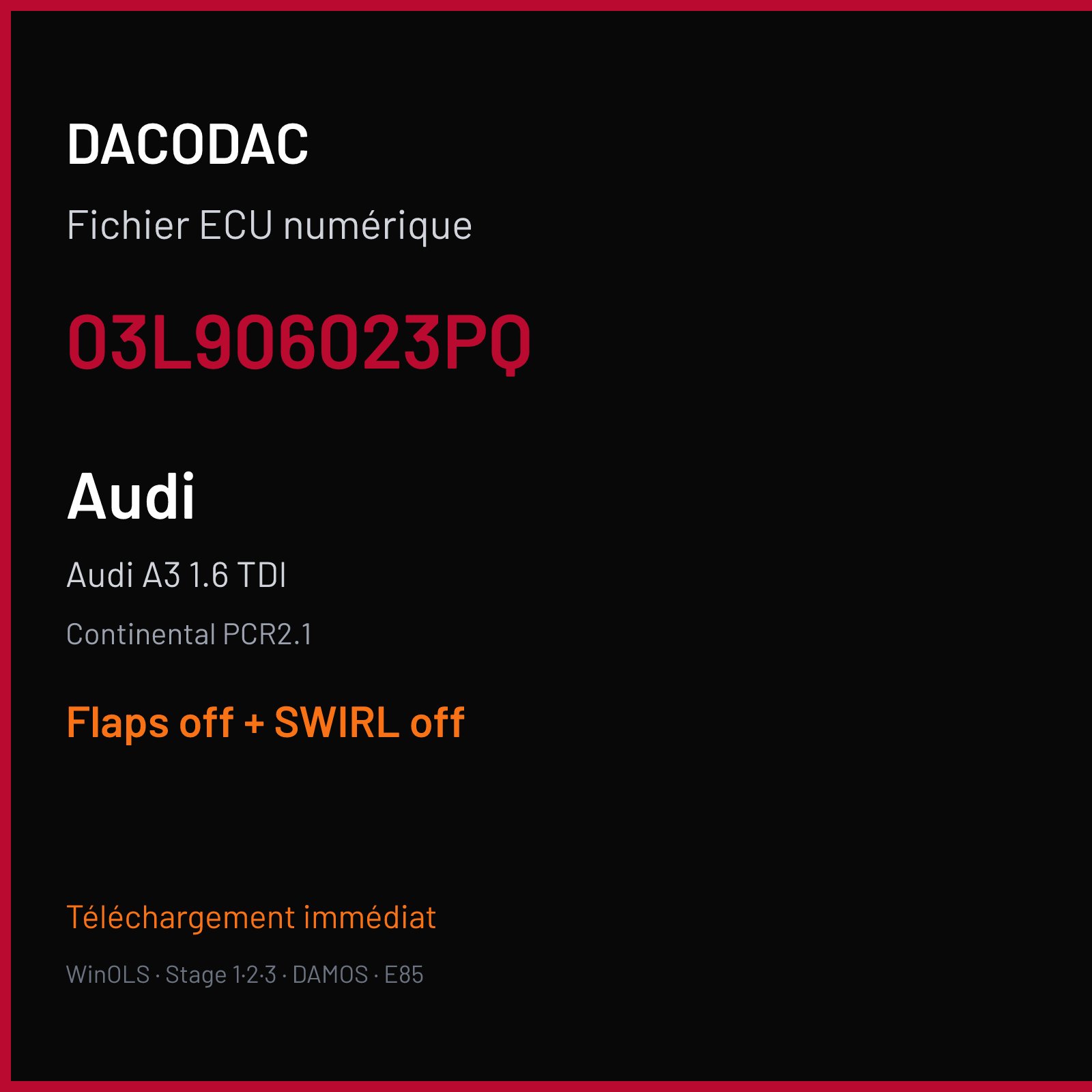 Audi A3 1.6 TDI — Continental PCR2.1 — 03L906023PQ — Flaps off + SWIRL off