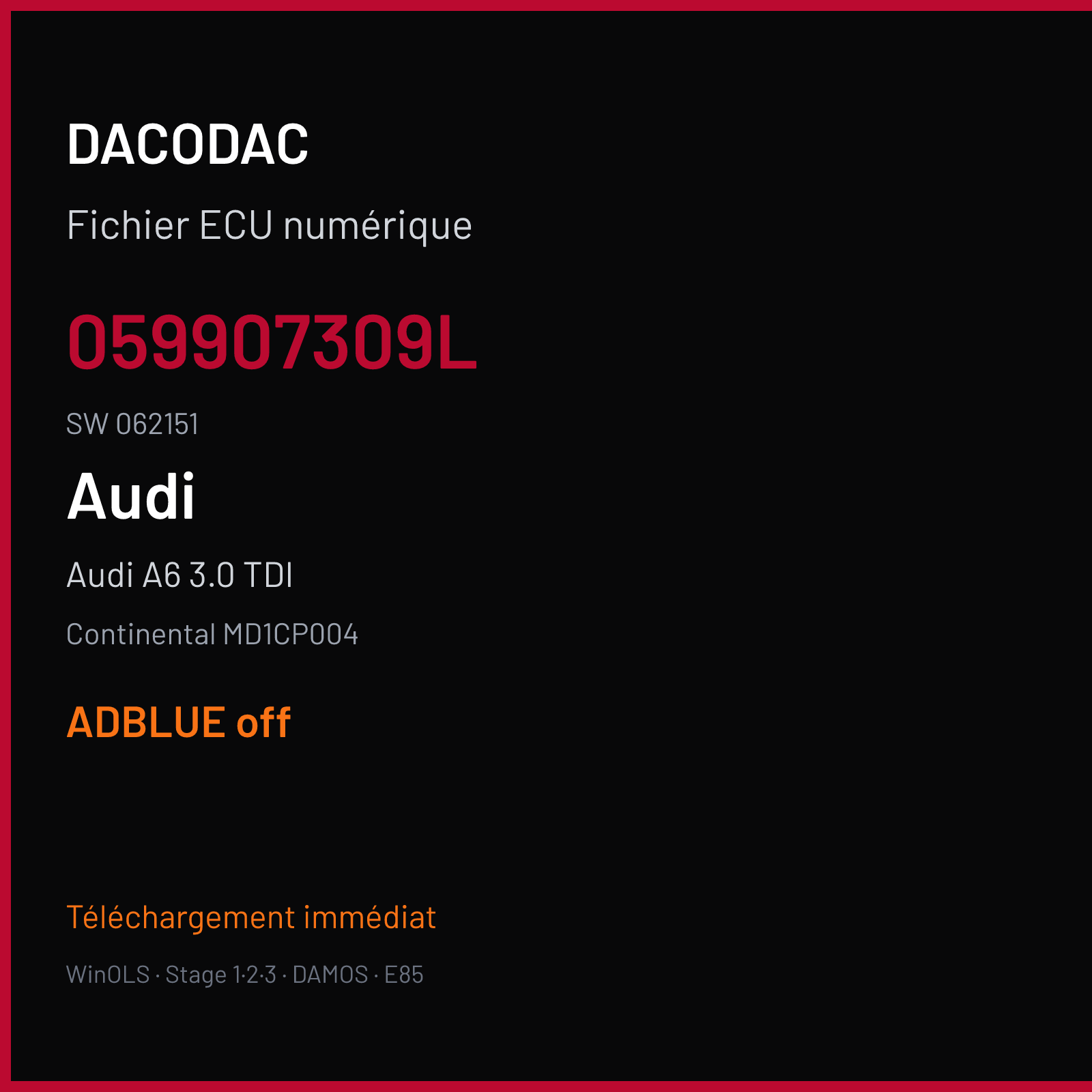 Audi A6 3.0 TDI (2019) — Continental MD1CP004 — 059907309L · 062151 — ADBLUE off