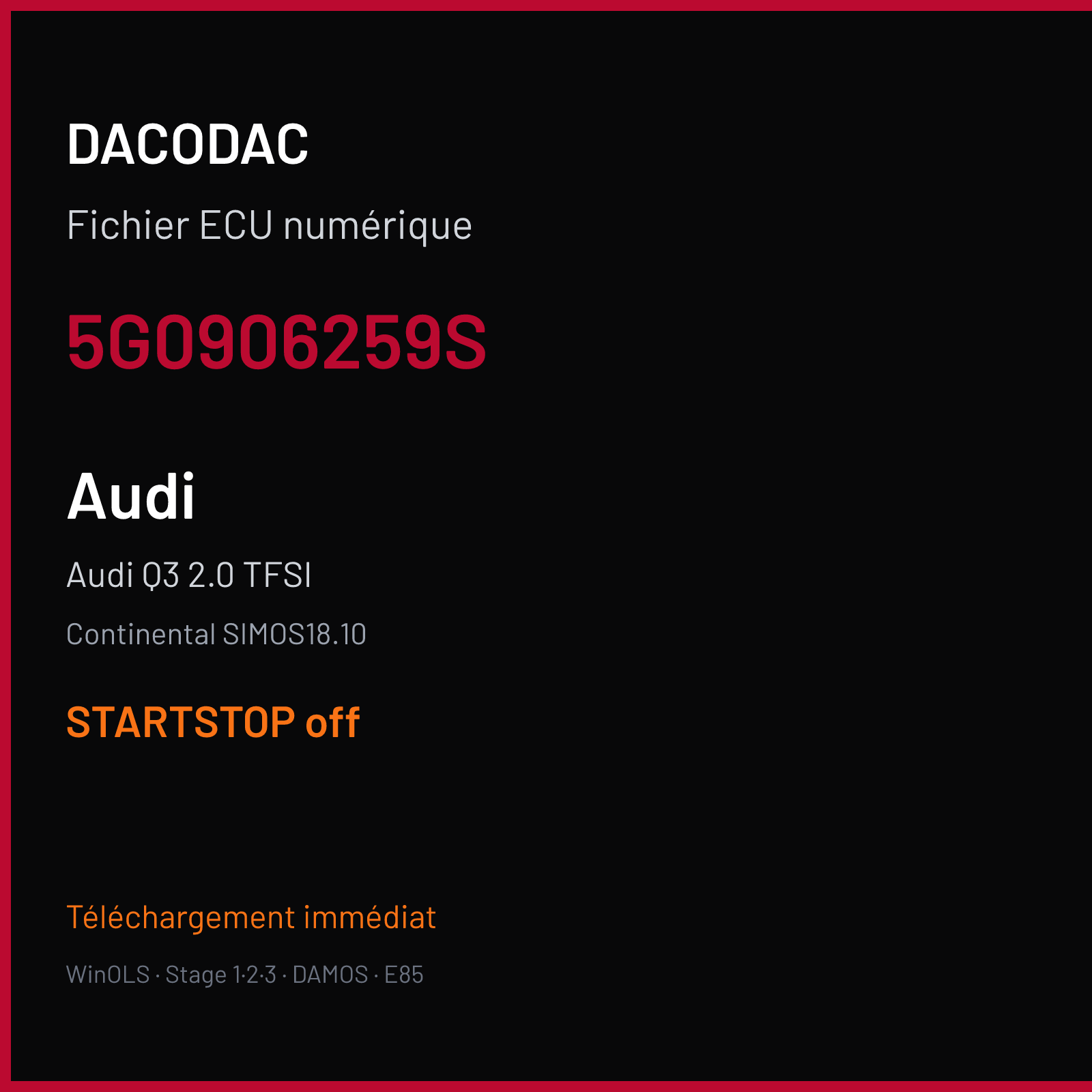 Audi Q3 2.0 TFSI (2017) — Continental SIMOS18.10 — 5G0906259S — STARTSTOP off