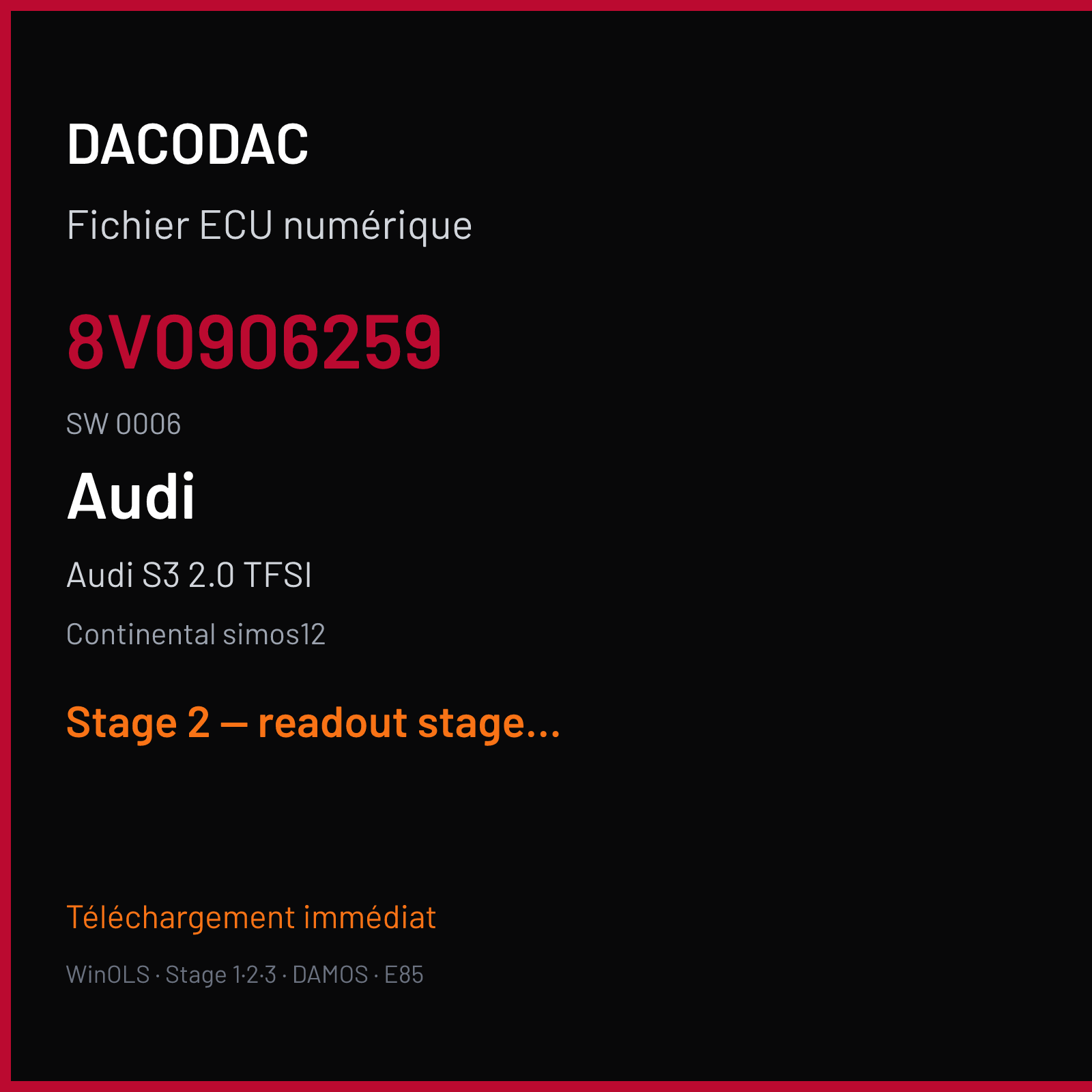 Audi S3 2.0 TFSI (2015) — Continental simos12 — 8V0906259 · 0006 — Stage 2 — readout stage-2